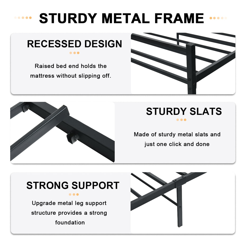 4 EVER WINNER Twin Size Bed Frame with LED Light, Twin LED Bed Frame with Charging Station, Metal Platform Bed Frame with Shelf Headboard, Black