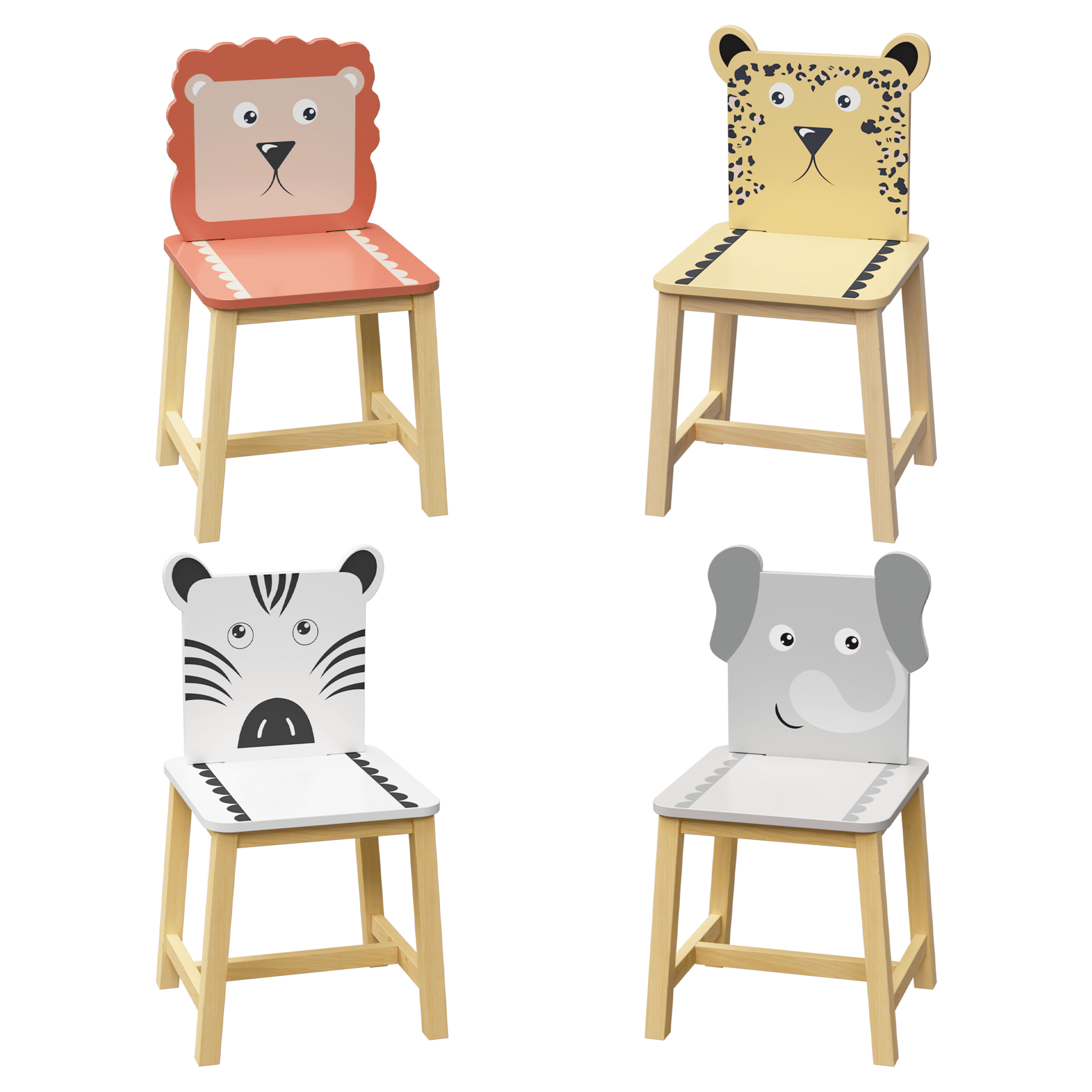 5 Pieces Kids Table and 4 Chairs Set for Ages 3-8 Boy Girl, Wood Kiddy Table with 4 Chairs Set Cartoon Animals, 19.7''H Square Activity Table and Chairs Set for Home, Nursery, Kindergarten, White