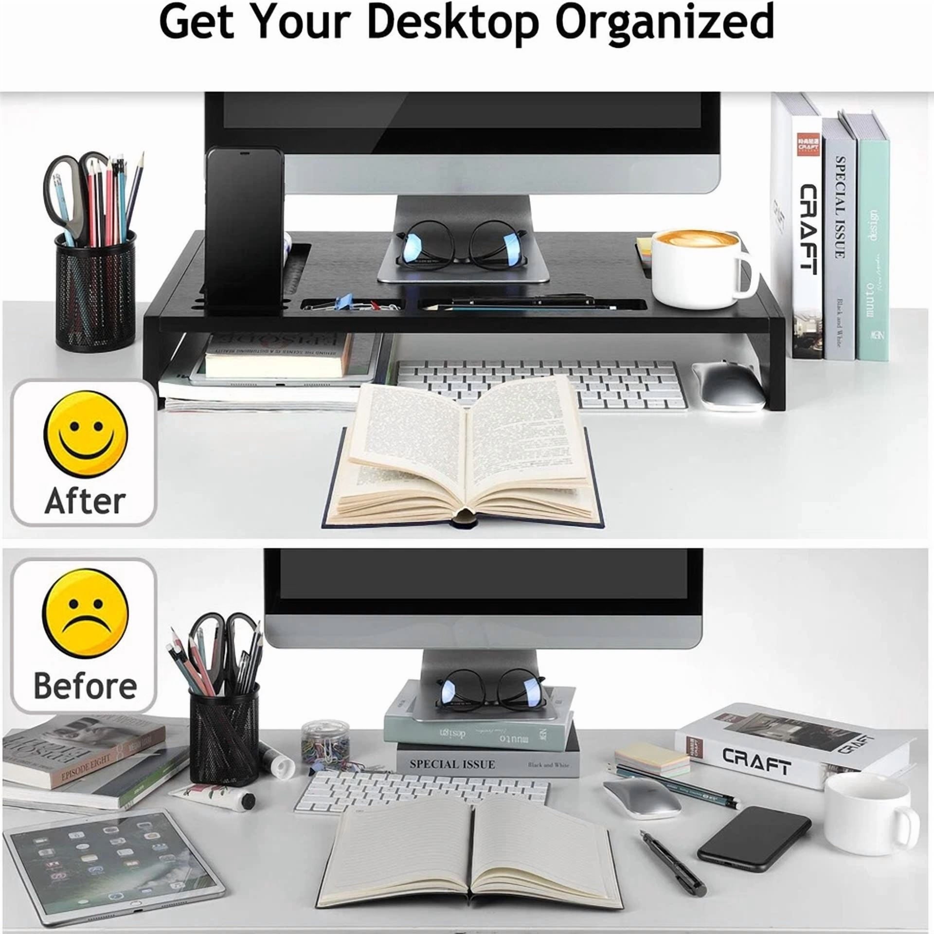 RHEA- 23" Monitor Stand Riser With Storage Organizer For Office Accessories Home Pc