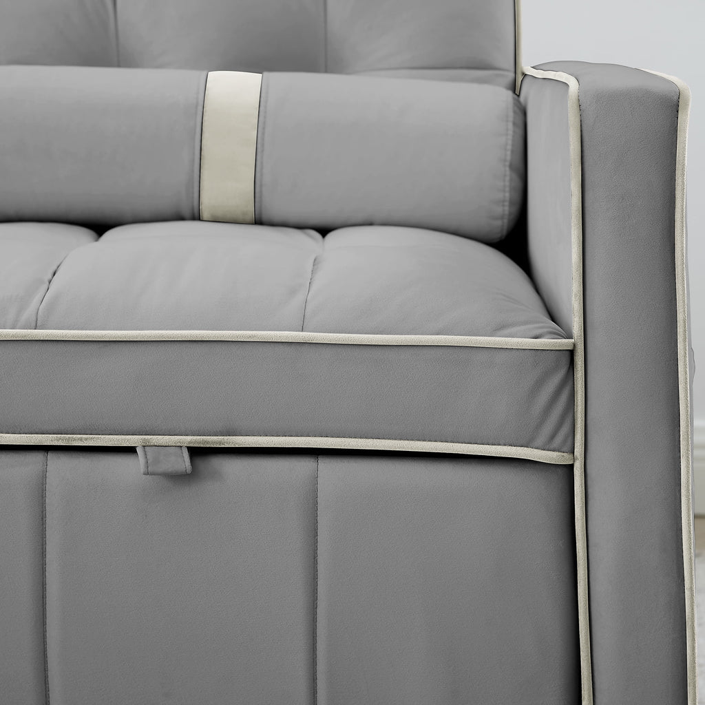 3 in 1 Convertible Sleeper Sofa Bed,55" Modern Velvet Sofa Couch Bed with 2 Lumbar Pillows and Adjsutable Backrest,2 Seater Loveseats Sofa for Apartment Office Living Room,Gray