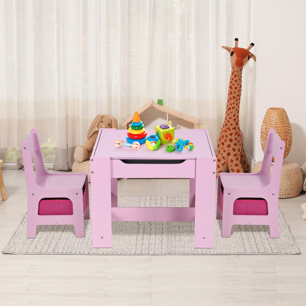 Arlopu Kids Table and 2 Chairs Set, Wooden 3pcs Activity Play Table Set for Toddlers Art Crafts Drawing Reading