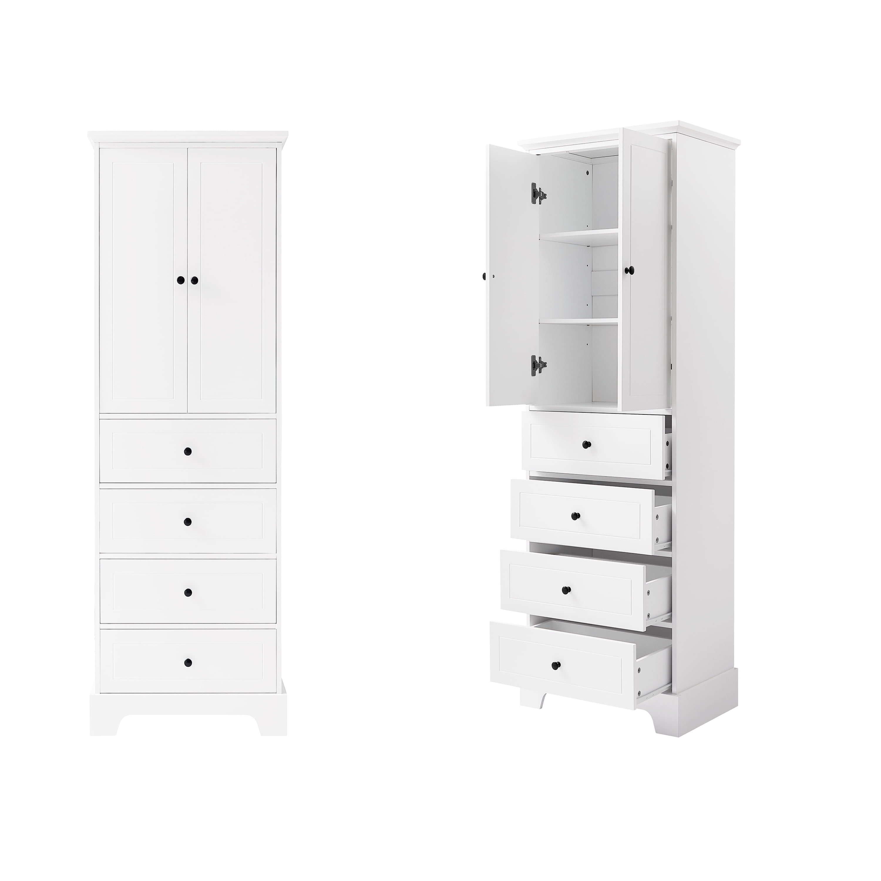 Bellemave Wooden Storage Cabinet with Adjustable Shelves and Drawers Freestanding Tall Cabinet for Bathroom, Kitchen, Living Room Water Proof File Cabinet Floor Cabinet, White