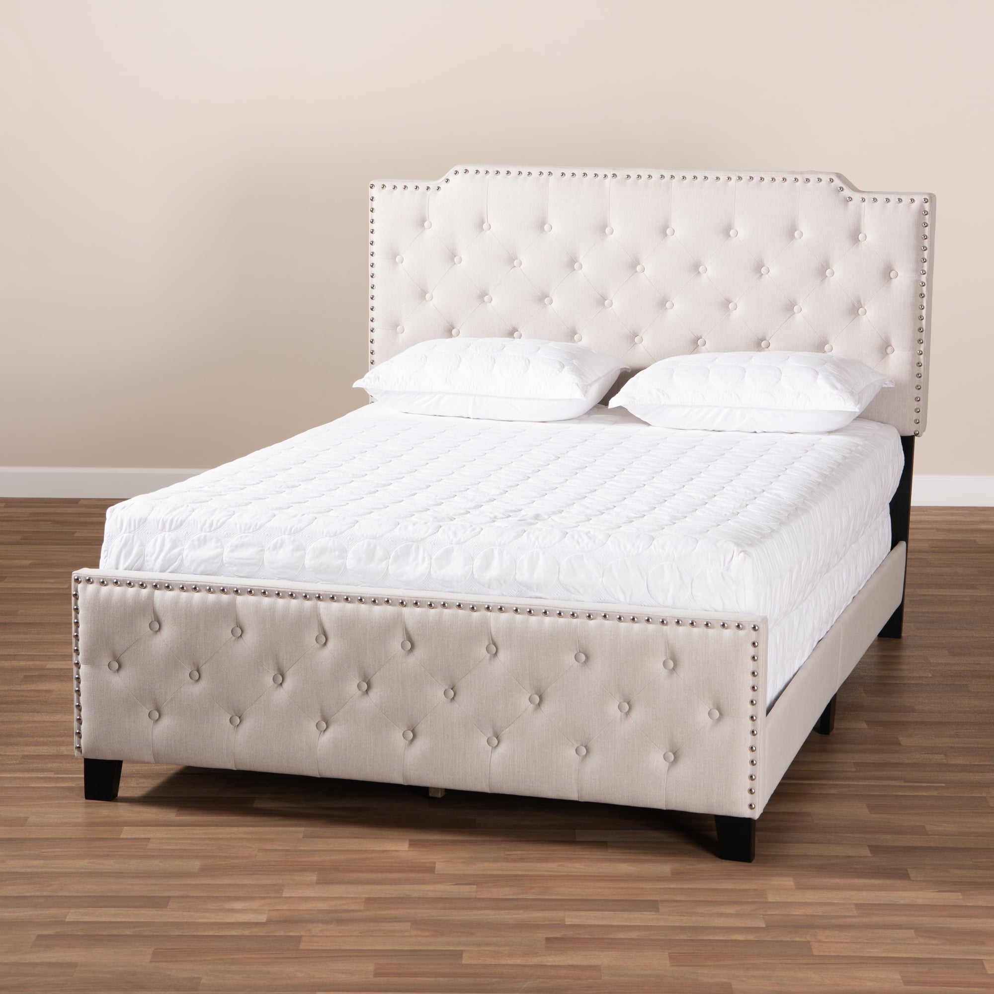 Baxton Studio Marion Modern Transitional Beige Fabric Upholstered Button Tufted Full Size Panel Bed