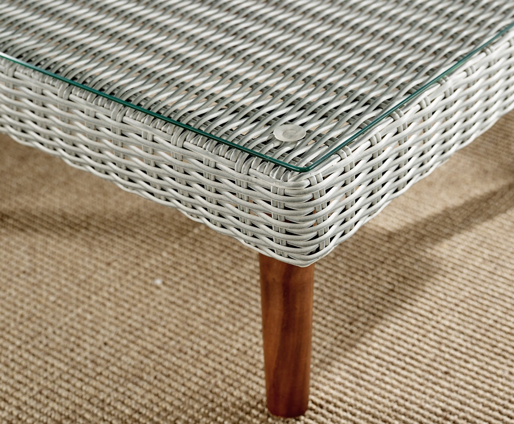 Alaterre Albany Outdoor Square Wicker Coffee Table, Light Gray/Brown