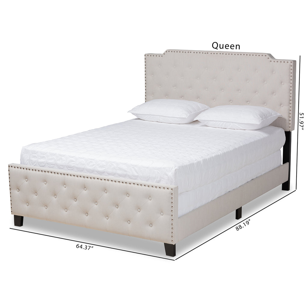 Baxton Studio Marion Modern Transitional Beige Fabric Upholstered Button Tufted Full Size Panel Bed
