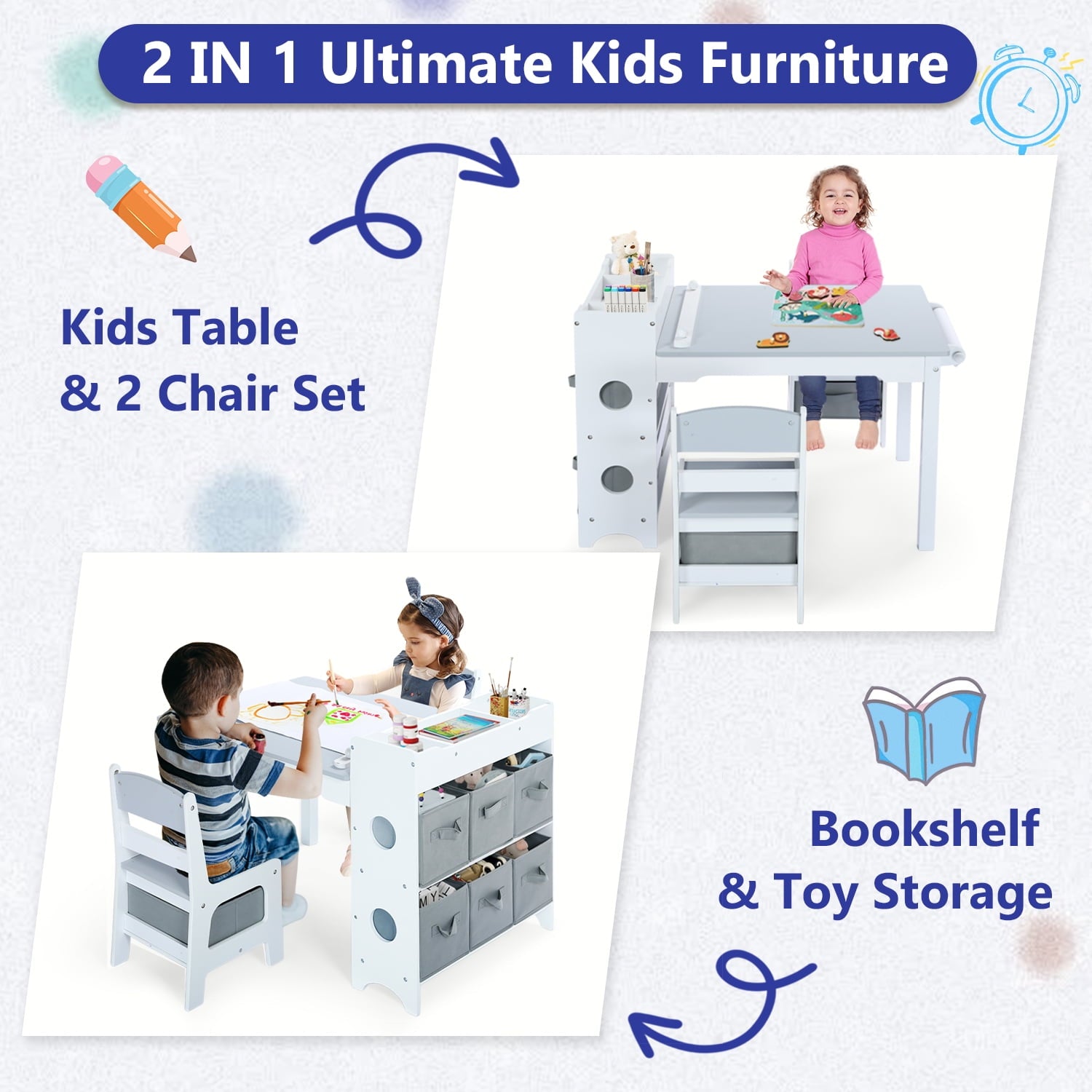 AILEEKISS Kids Table and Chair Set,Children Play Activity Desk for Drawing, Grey