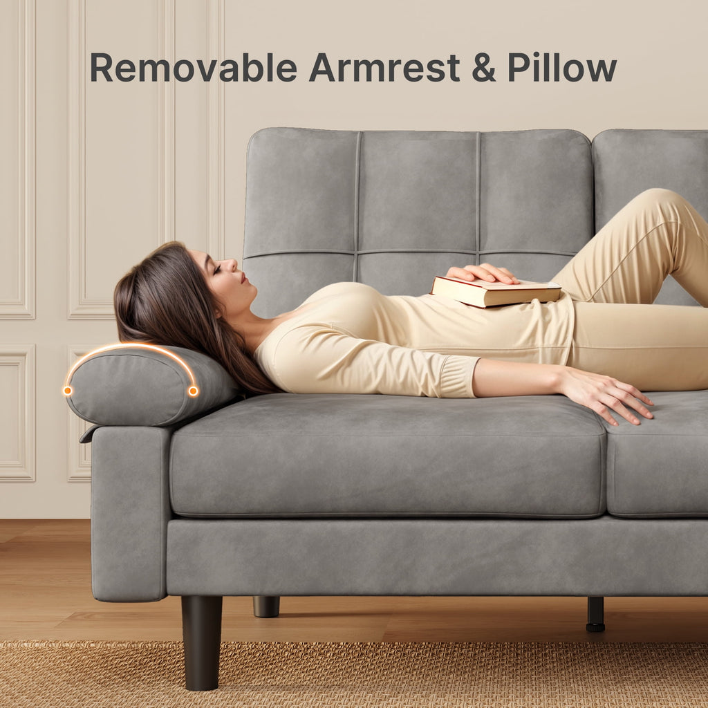 Aiho L-Shaped Sleeper Sofa Bed with 3 Pillows– Convertible Sectional Couch for Living Room, Small Spaces & Guest Bed, Dark Gray