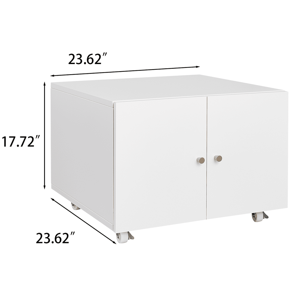 Aukfa Lateral File Cabinet with Wheels, Metal Mobile Filing Cabinet for Home Office, 17.7"H, White
