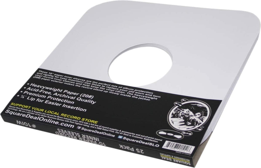 (25) White Paper Inner Sleeves for 10" Vinyl Records – Ideal for 78 RPM Albums – Archival-Quality Replacement Sleeves #10IW