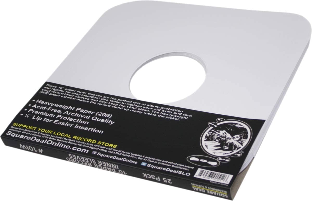 (25) White Paper Inner Sleeves for 10" Vinyl Records – Ideal for 78 RPM Albums – Archival-Quality Replacement Sleeves #10IW
