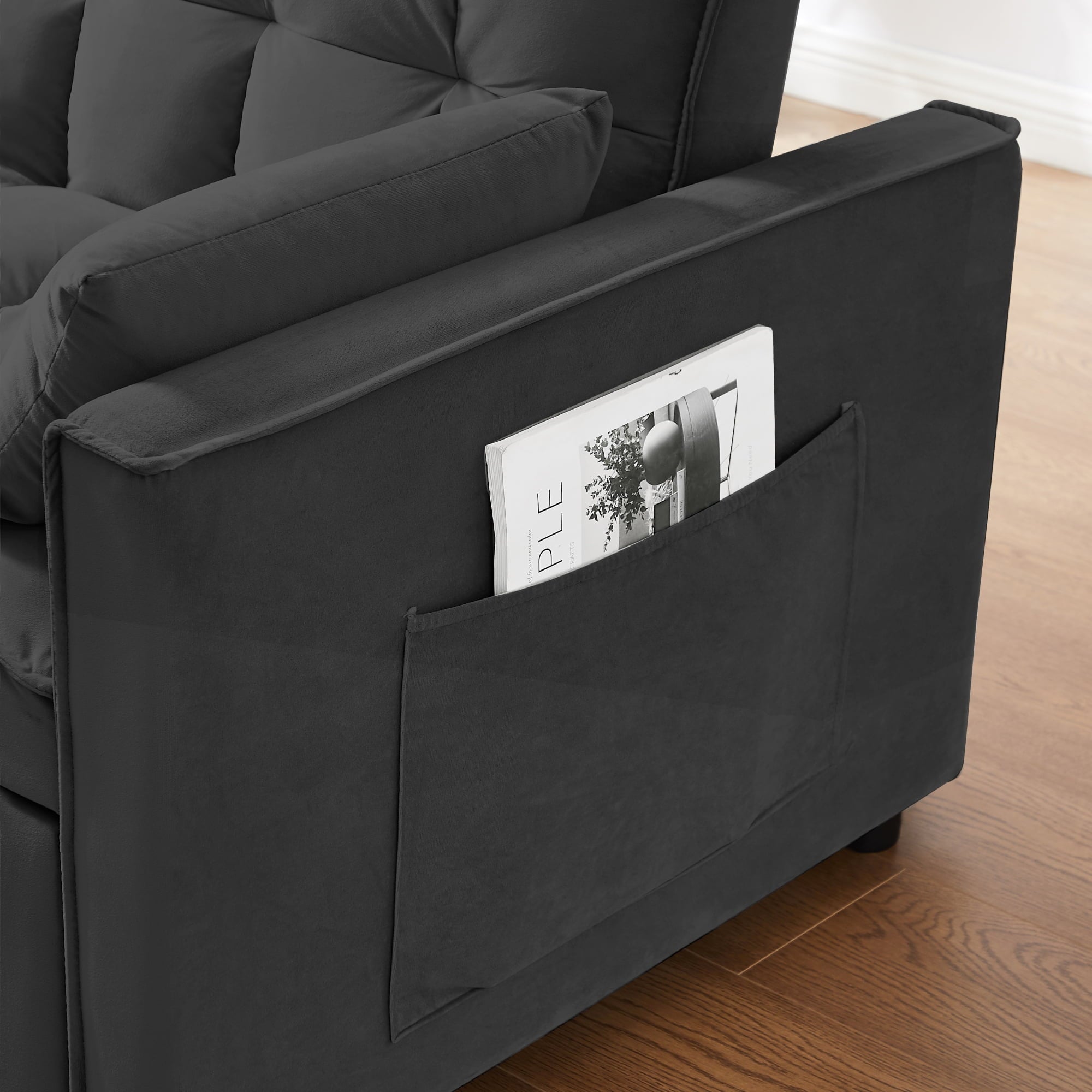 3 in 1 Sleeper ,55" Modern Velvet Convertible Pull Out Bed, Loveseat with 2 Toss Pillows and Adjustable Backrest for ,Black