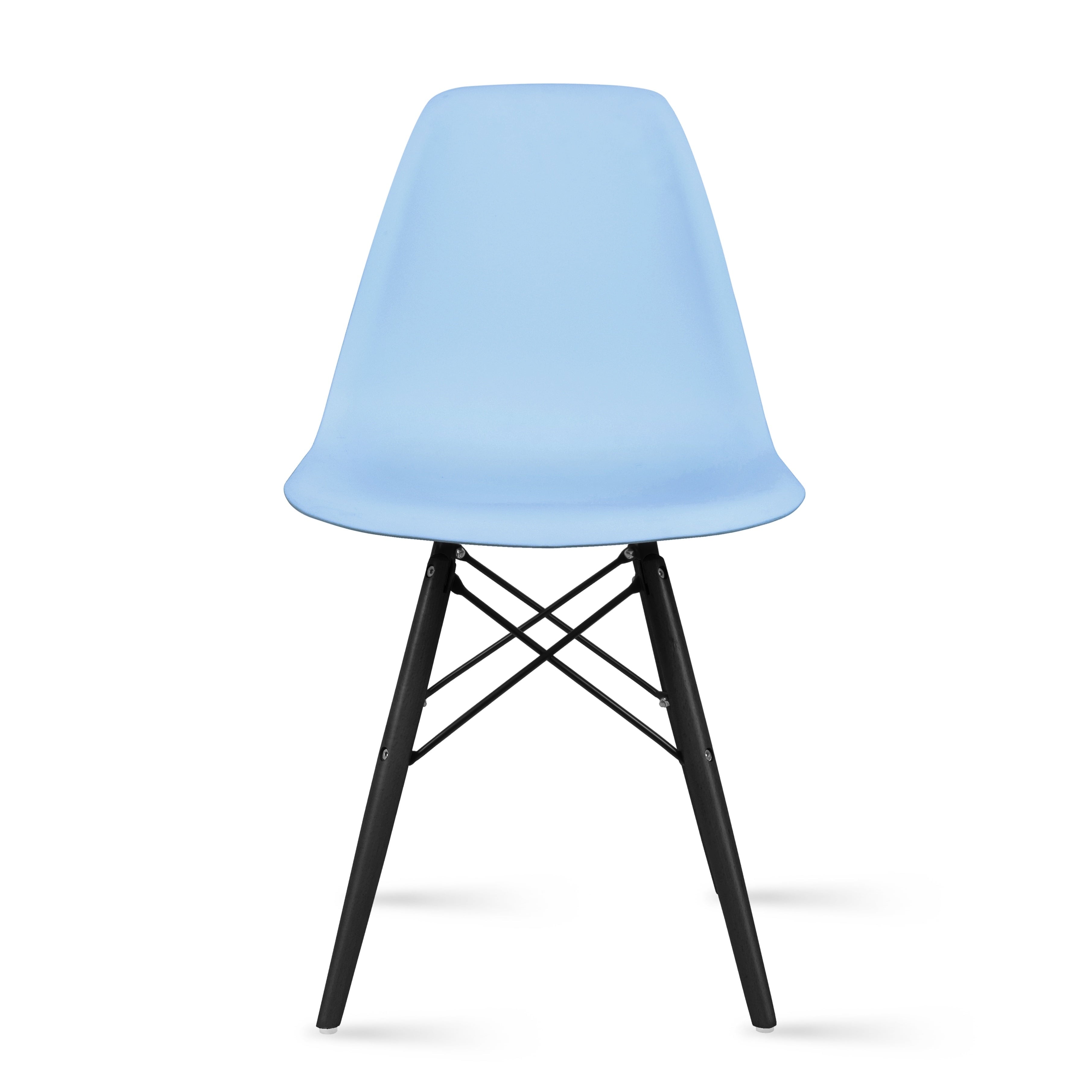 2xhome Blue Mid Country Modern Molded Shell Designer Plastic Chair Side No Arms Wheels Armless Dark Wood Wooden Eiffel for Dining Room Bedroom Kitchen Accent Office DSW Comfortable Desk