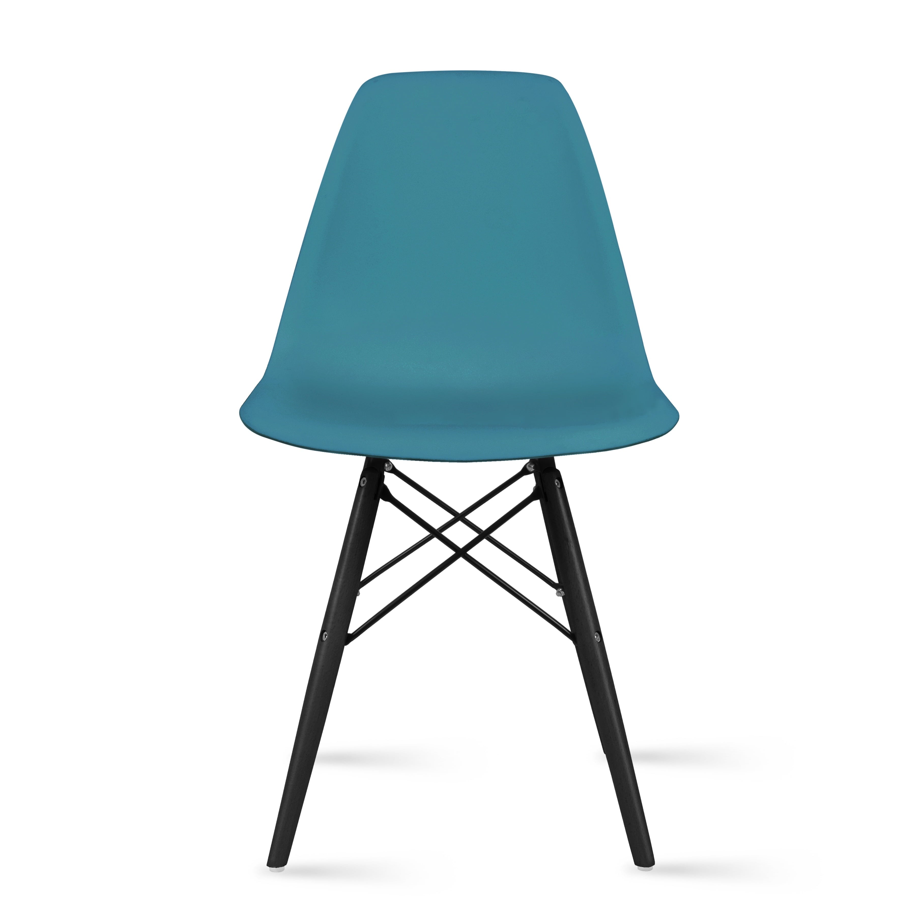2xhome Blue Mid Country Modern Molded Shell Designer Plastic Chair Side No Arms Wheels Armless Dark Wood Wooden Eiffel for Dining Room Bedroom Kitchen Accent Office DSW Comfortable Desk