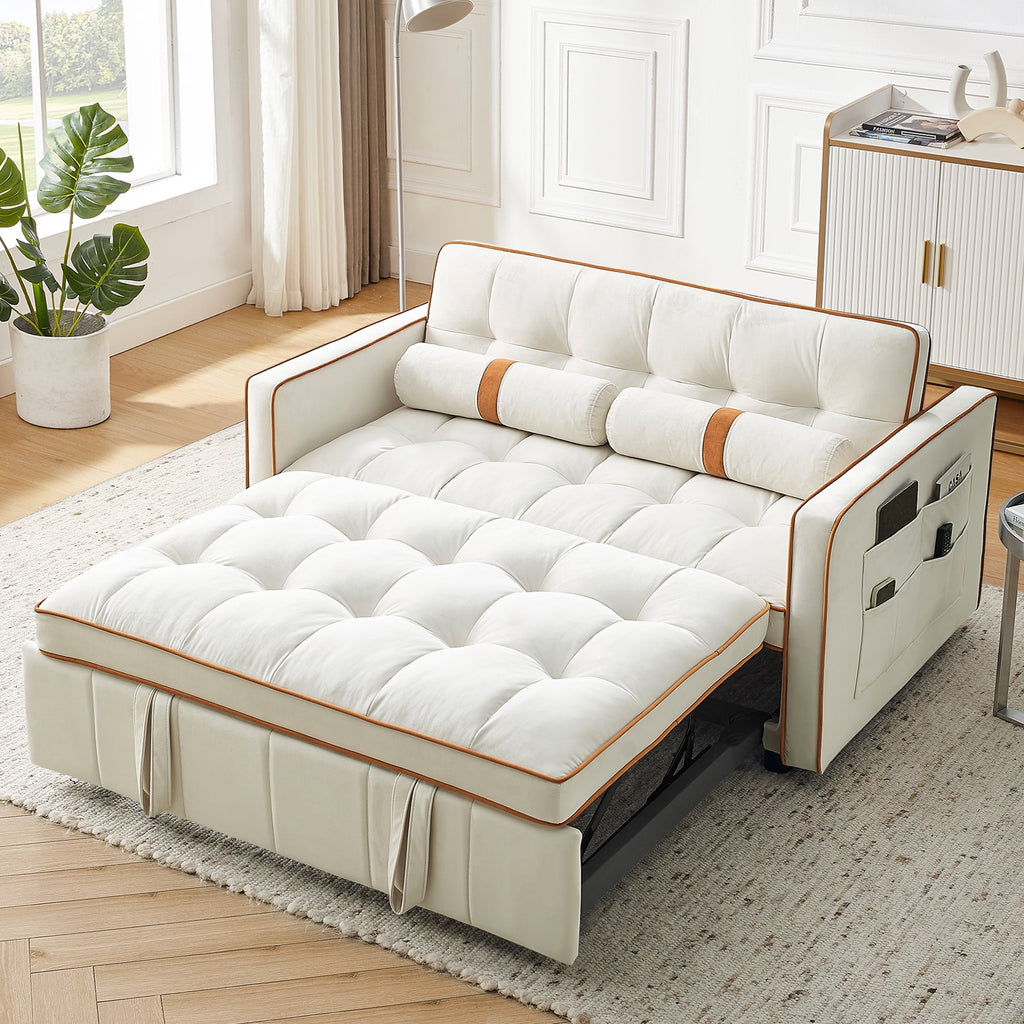 3 in 1 Convertible Sleeper Sofa Bed,55" Modern Velvet Sofa Couch Bed with 2 Lumbar Pillows and Adjsutable Backrest,2 Seater Loveseats Sofa for Apartment Office Living Room,Gray