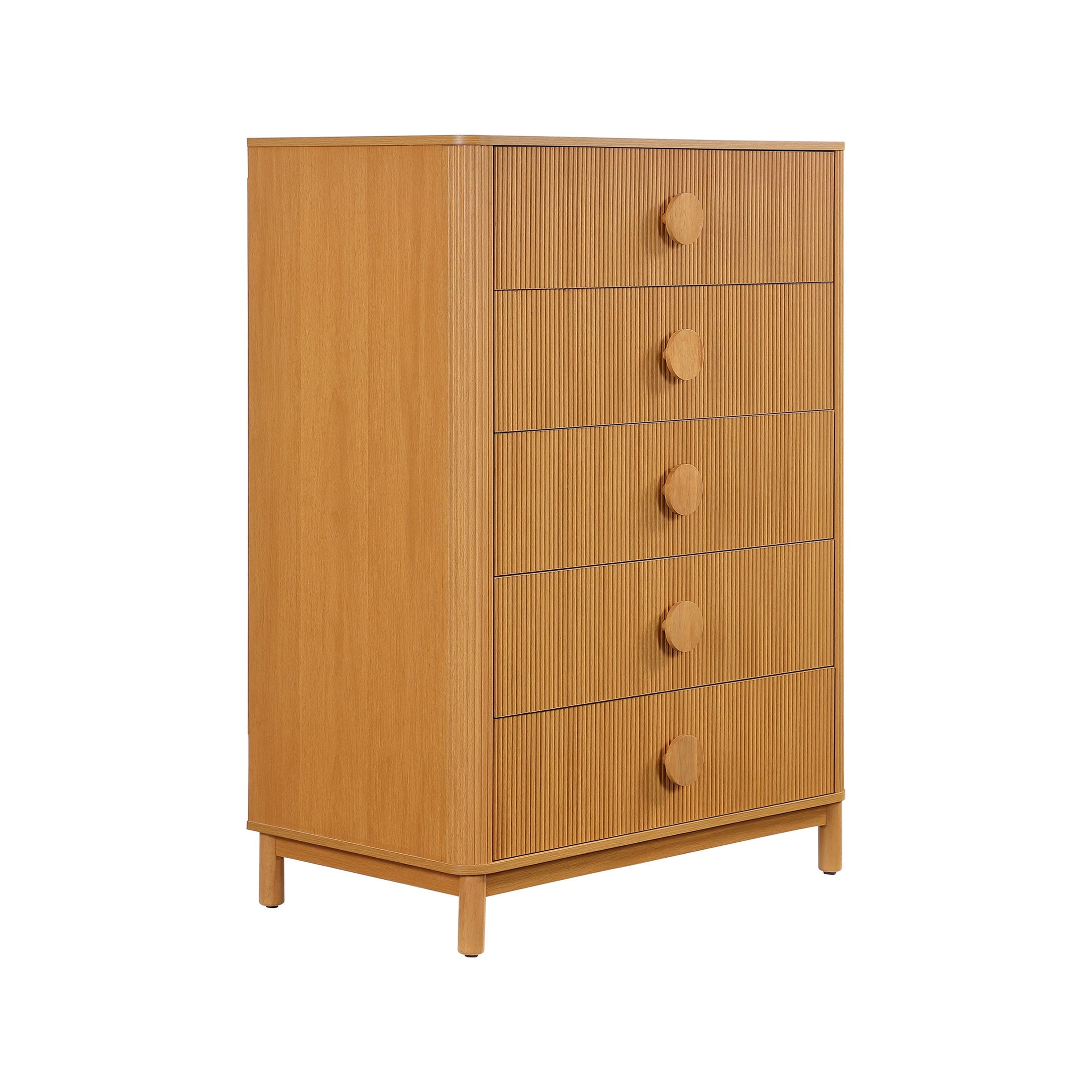 Beautiful Fluted 5-Drawer Dresser, Warm Honey Finish