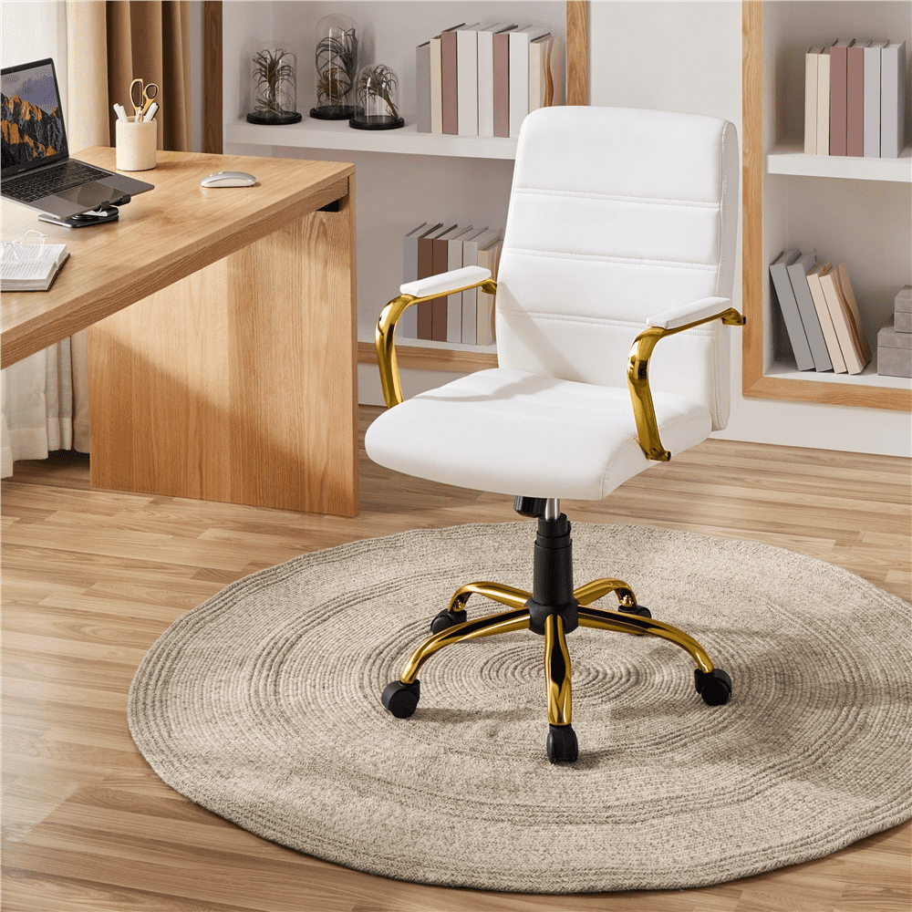 Alden Designs Mid-Back Executive Swivel Office Chair with Metal Frame and Arms, White