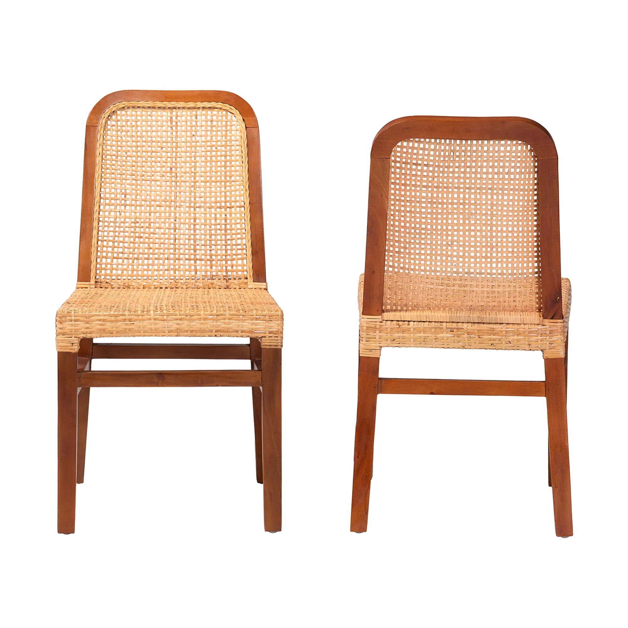 bali & pari Caspia Rattan and Mahogany wood Mid-Century Dining Chairs, Set of 2, Natural Brown