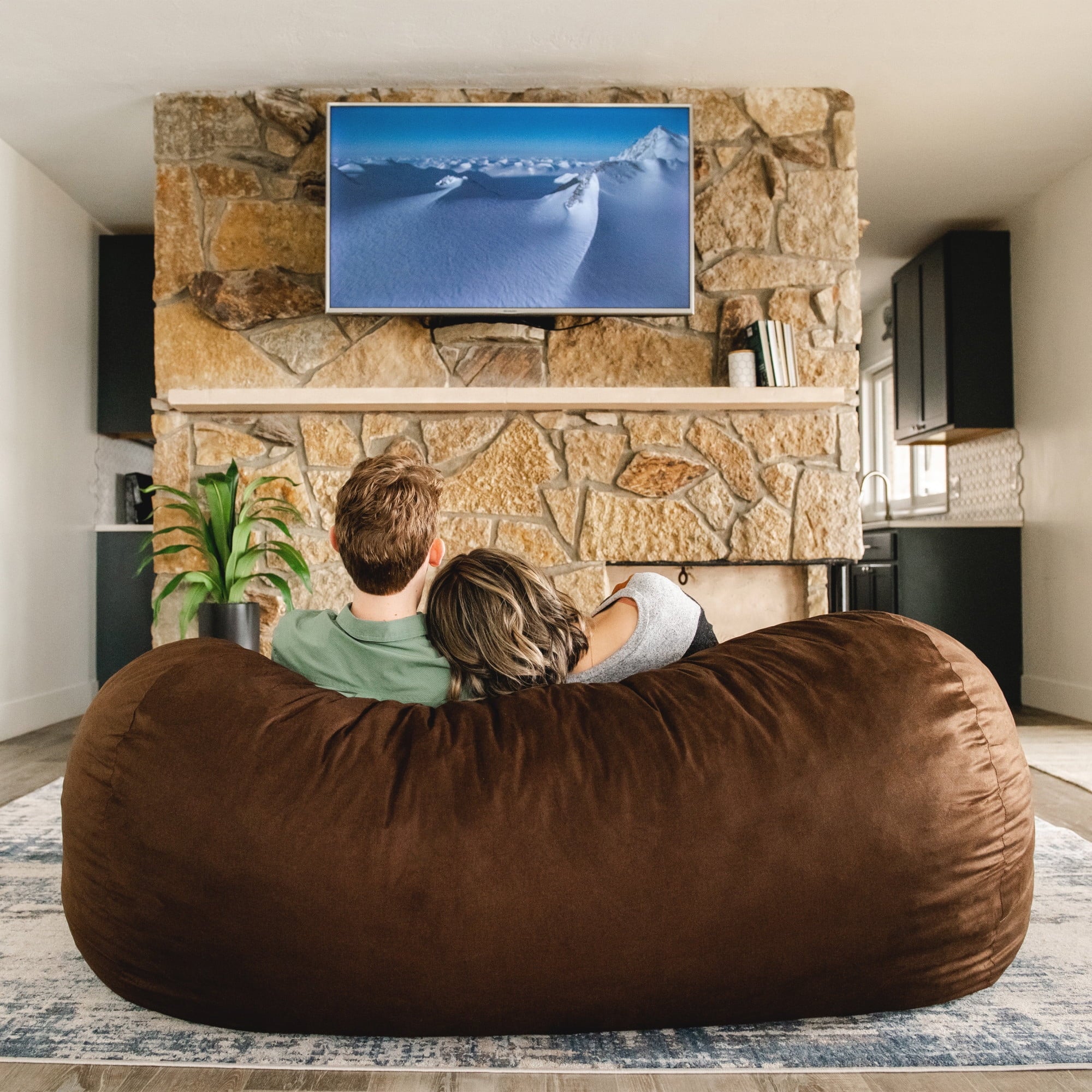 Big Joe Fuf 6Ft Giant Lounger Foam Bean Bag Chair, Oversized Couch with Removable Cover for Kids, Teens, Adults, Cocoa Lenox, Durable Woven Polyester, 6 foot