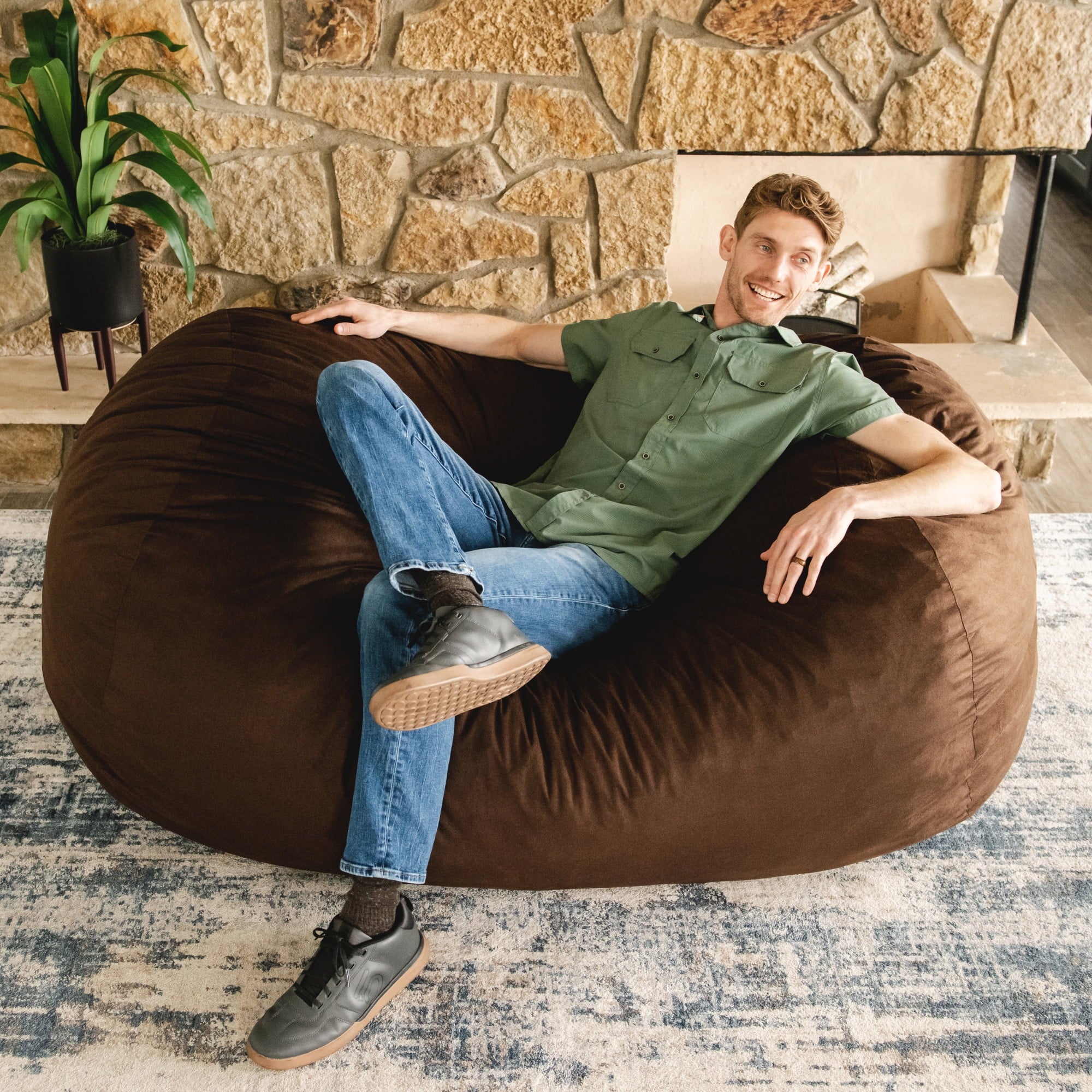 Big Joe Fuf 6Ft Giant Lounger Foam Bean Bag Chair, Oversized Couch with Removable Cover for Kids, Teens, Adults, Cocoa Lenox, Durable Woven Polyester, 6 foot
