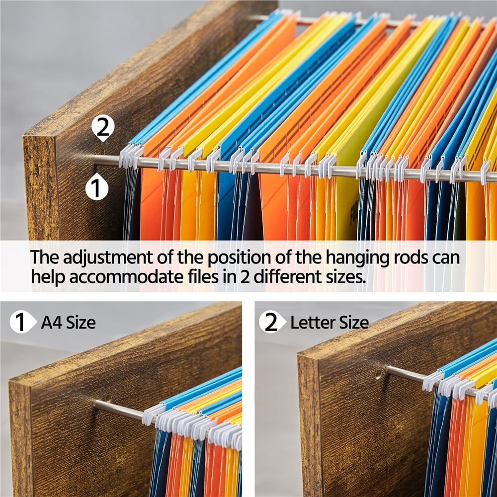 Alden Design Designs Rolling File Cabinet with 2 Drawers and Open Shelving, Rustic Brown