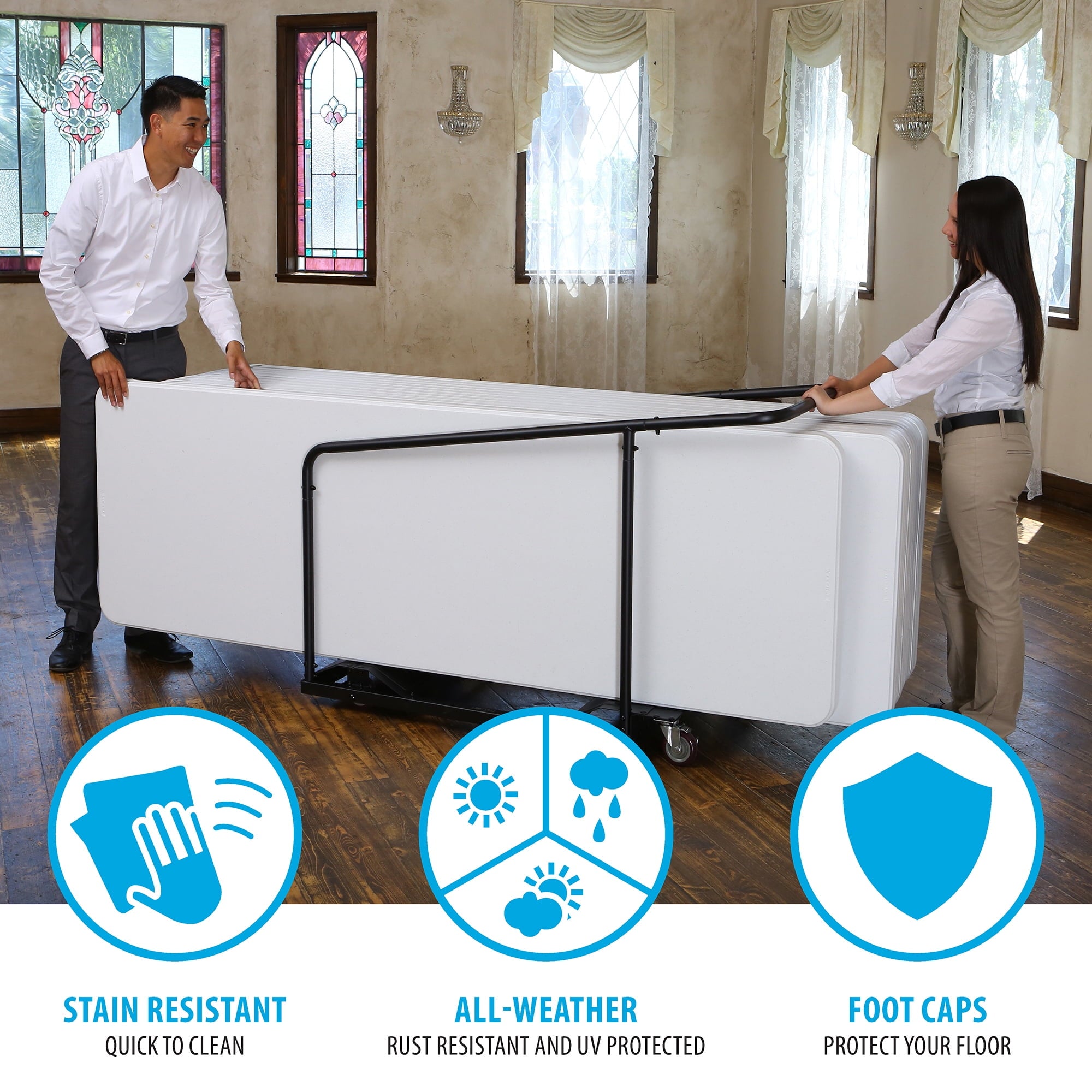 Lifetime 8 ft. Folding Tables, White, Set of 22 with Cart, Indoor/Outdoor, Commercial Grade, (80135)