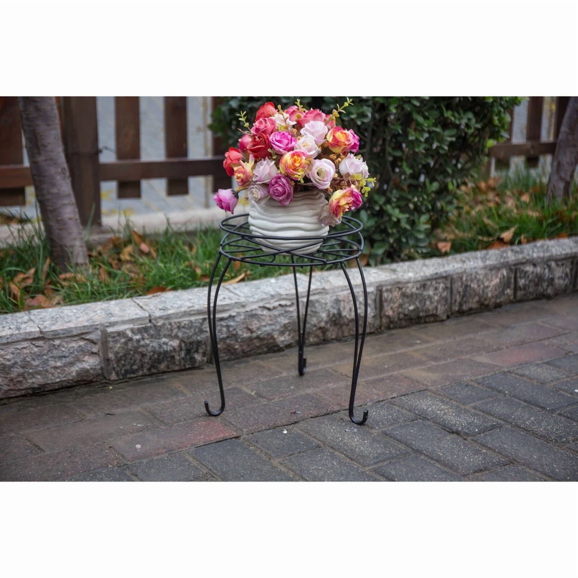 Black Metal Plant Stand For 13 In Round Flower Pot Garden Balcony Patio