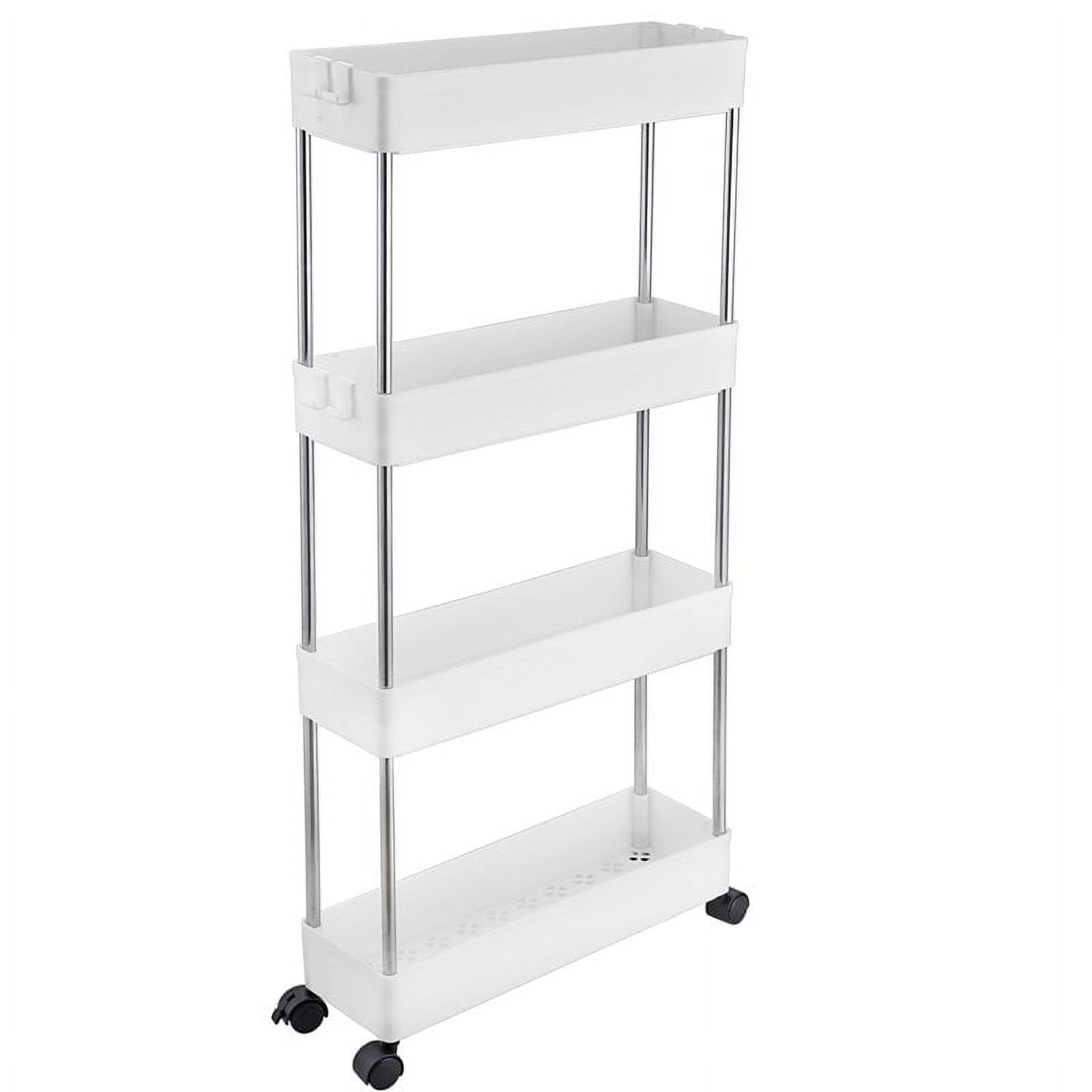 4 Tier Slim Rolling Storage Cart Organizer 15.4" Utility Cart with Wheels Rolling Narrow Places