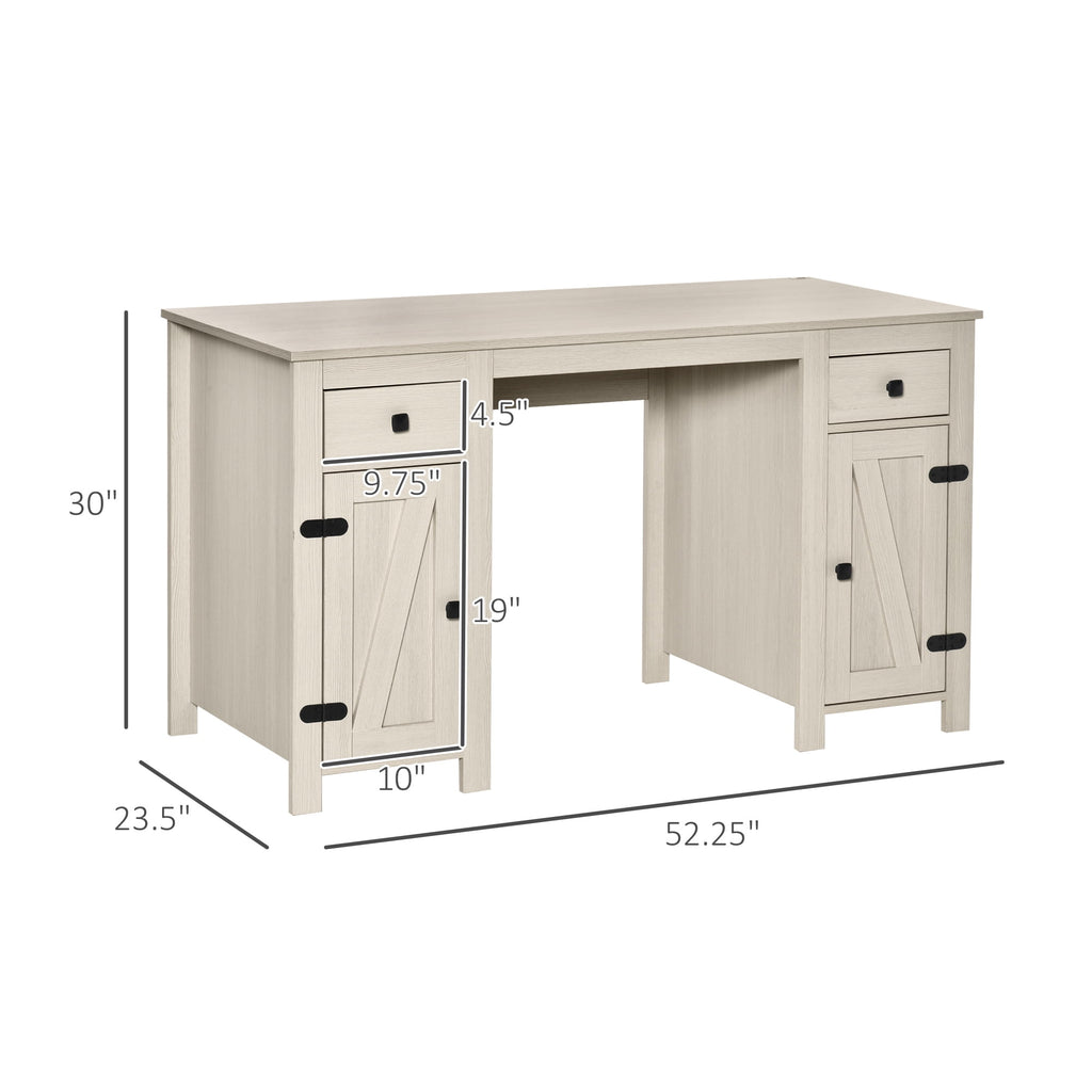 HomCom Farm Style Home Office Computer Desk with 2 Drawers, 2 Cabinets with Metal Accent Hardware, White