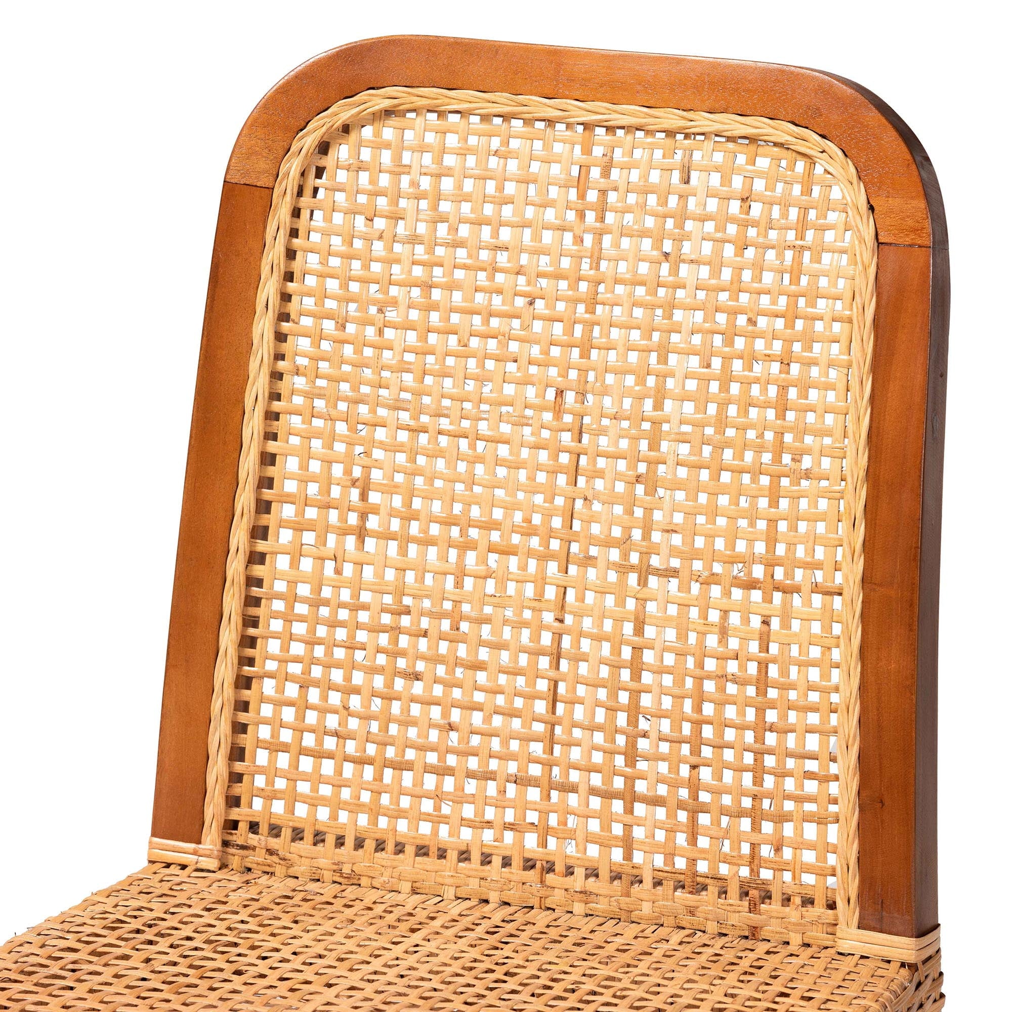 bali & pari Caspia Rattan and Mahogany wood Mid-Century Dining Chairs, Set of 2, Natural Brown