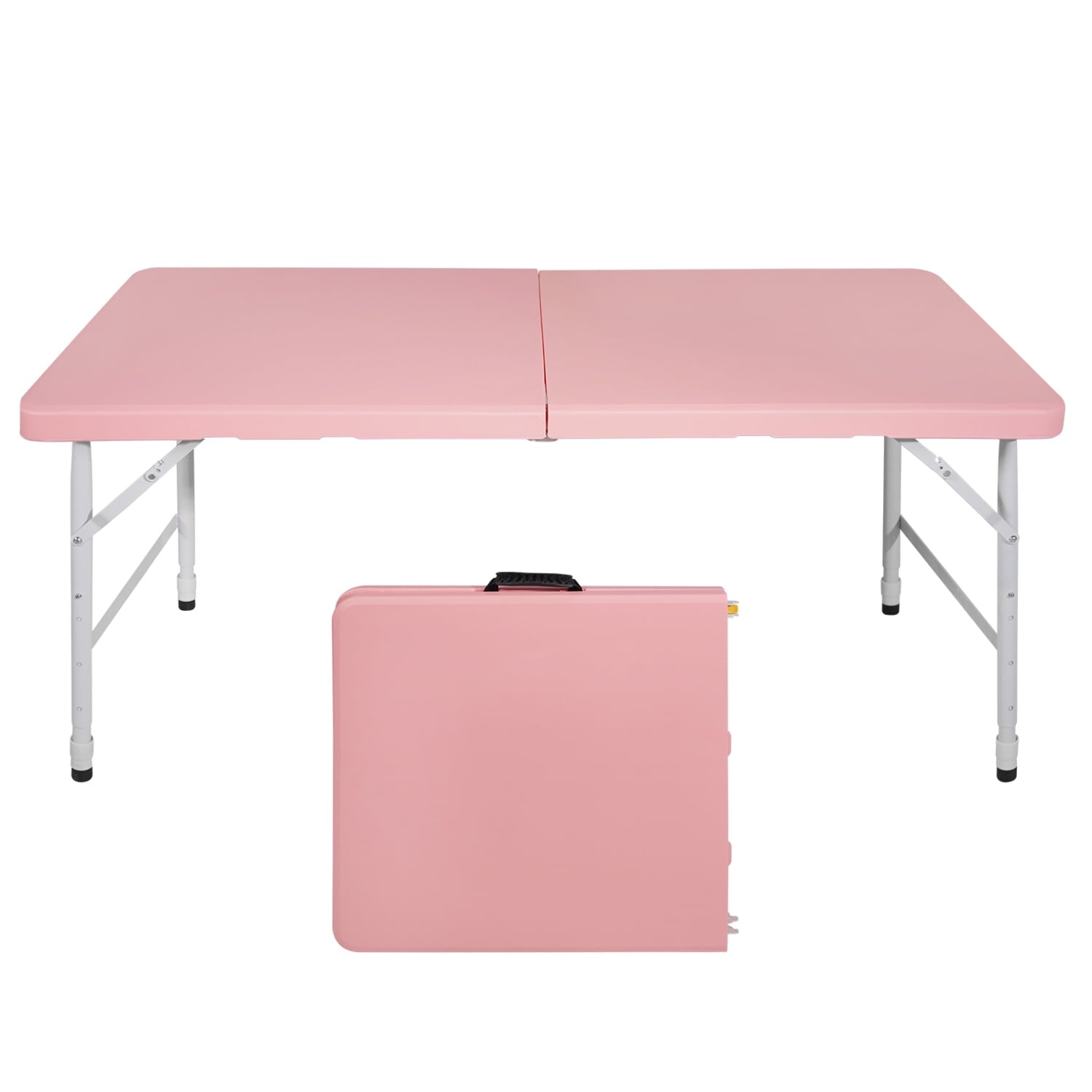 4ft Portable Folding Table, Indoor&outdoor Collapsible Table-Maximum Weight 297 Lb, Foldable Table Compact Table for Camping,Picnic, Barbecuing, Fishing, Market Stall, Family Gathering, Pink