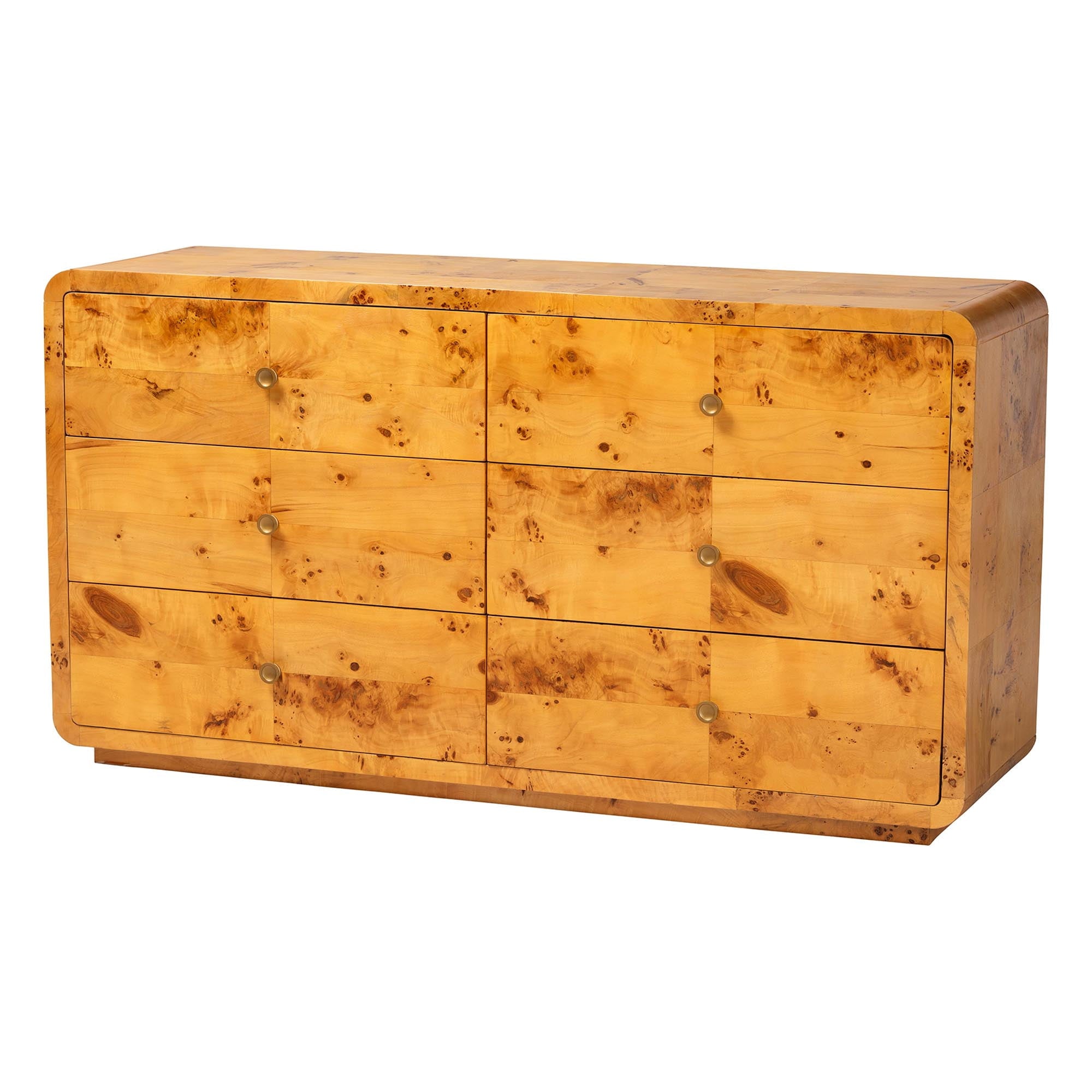 bali & pari Netra Modern Dresser, 6-Drawer, Light Mappa Burl