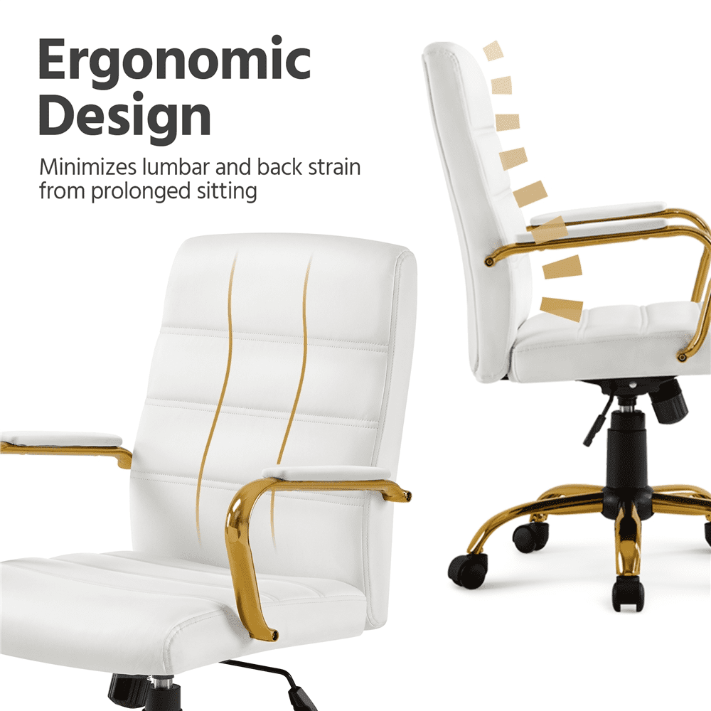 Alden Designs Mid-Back Executive Swivel Office Chair with Metal Frame and Arms, White