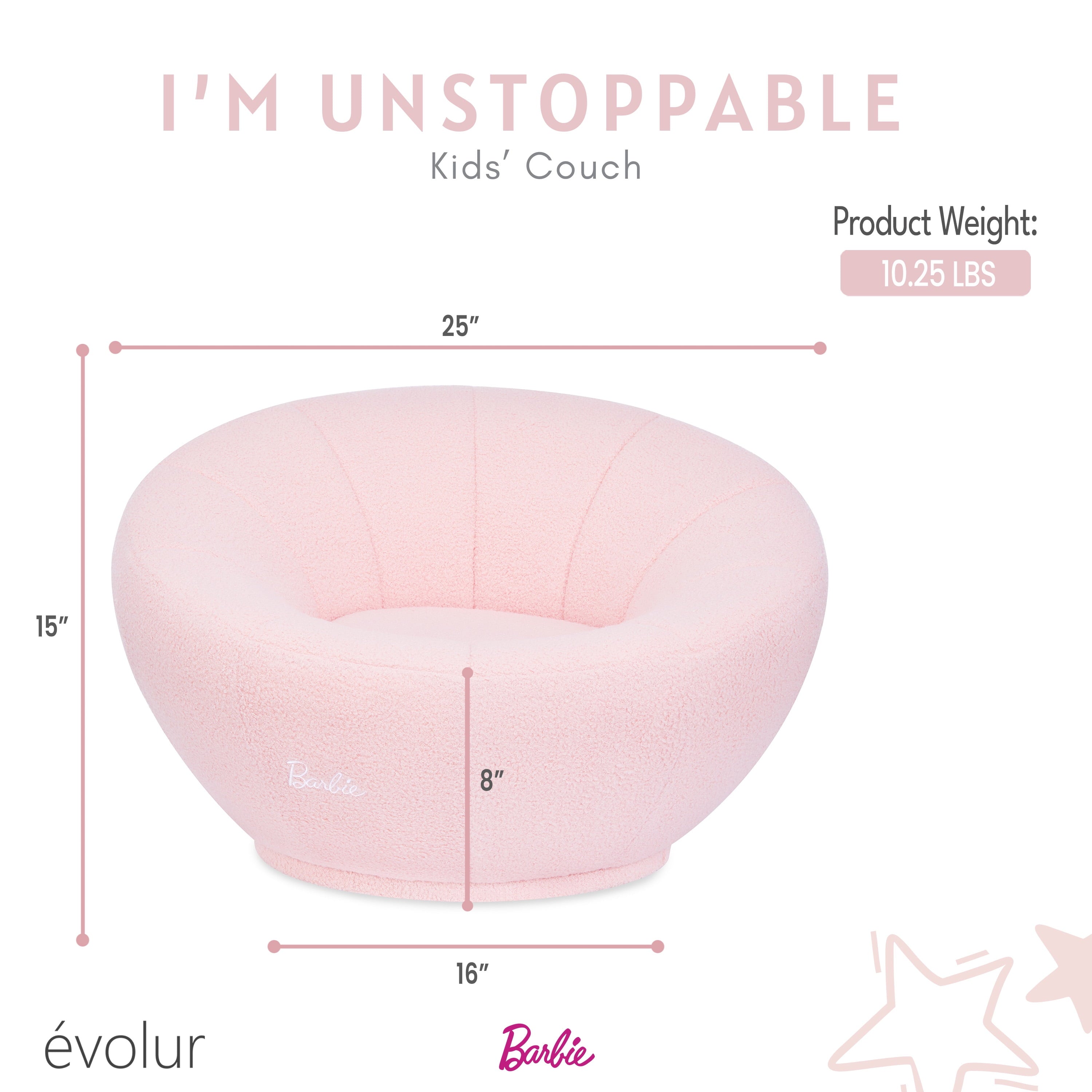 Barbie I'm Unstoppable Kid's Couch by Evolur In Pink