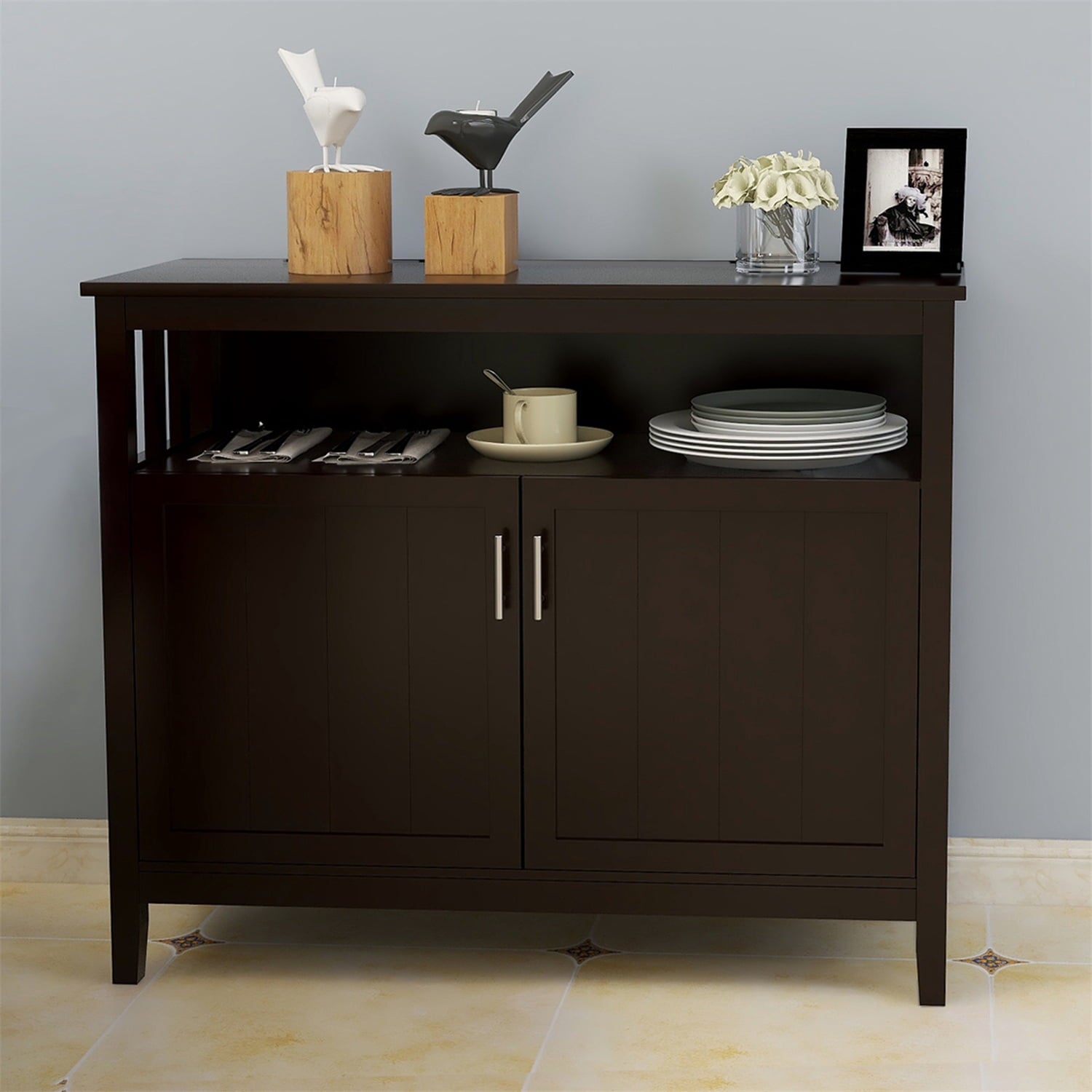 Black Wood 39.96 in. Sideboard with 2-Door and 1-Shelf
