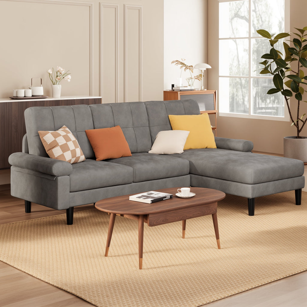 Aiho L-Shaped Sleeper Sofa Bed with 3 Pillows– Convertible Sectional Couch for Living Room, Small Spaces & Guest Bed, Dark Gray