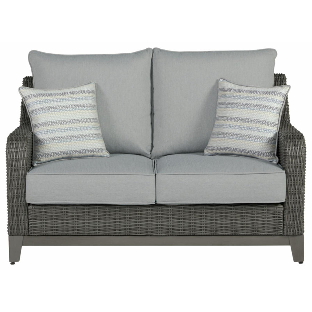 Ashley Furniture Elite Park Outdoor Fabric Loveseat with Cushion in Gray