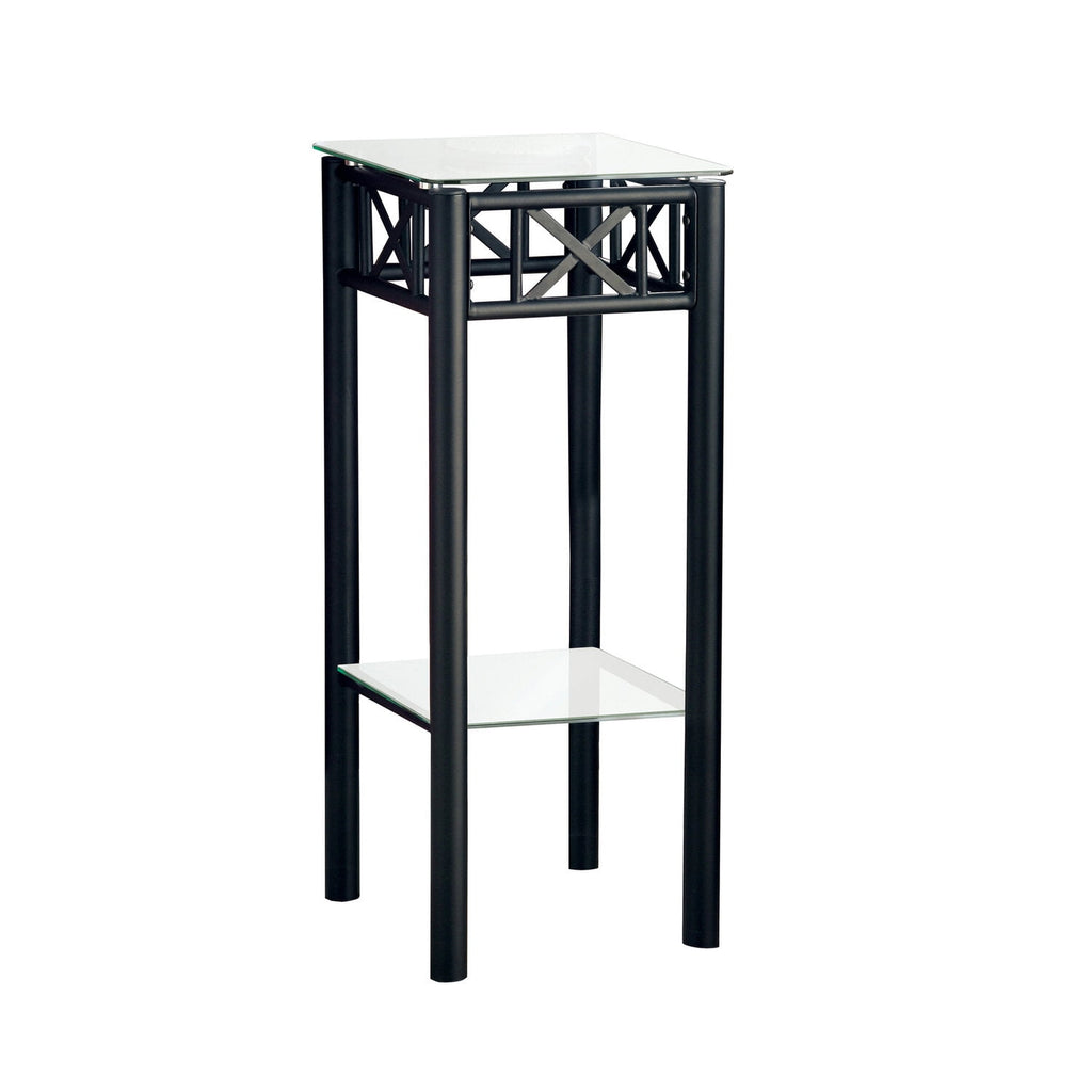 Accent Table, Side, End, Plant Stand, Square, Living Room, Bedroom, Metal, Tempered Glass, Black, Transitional