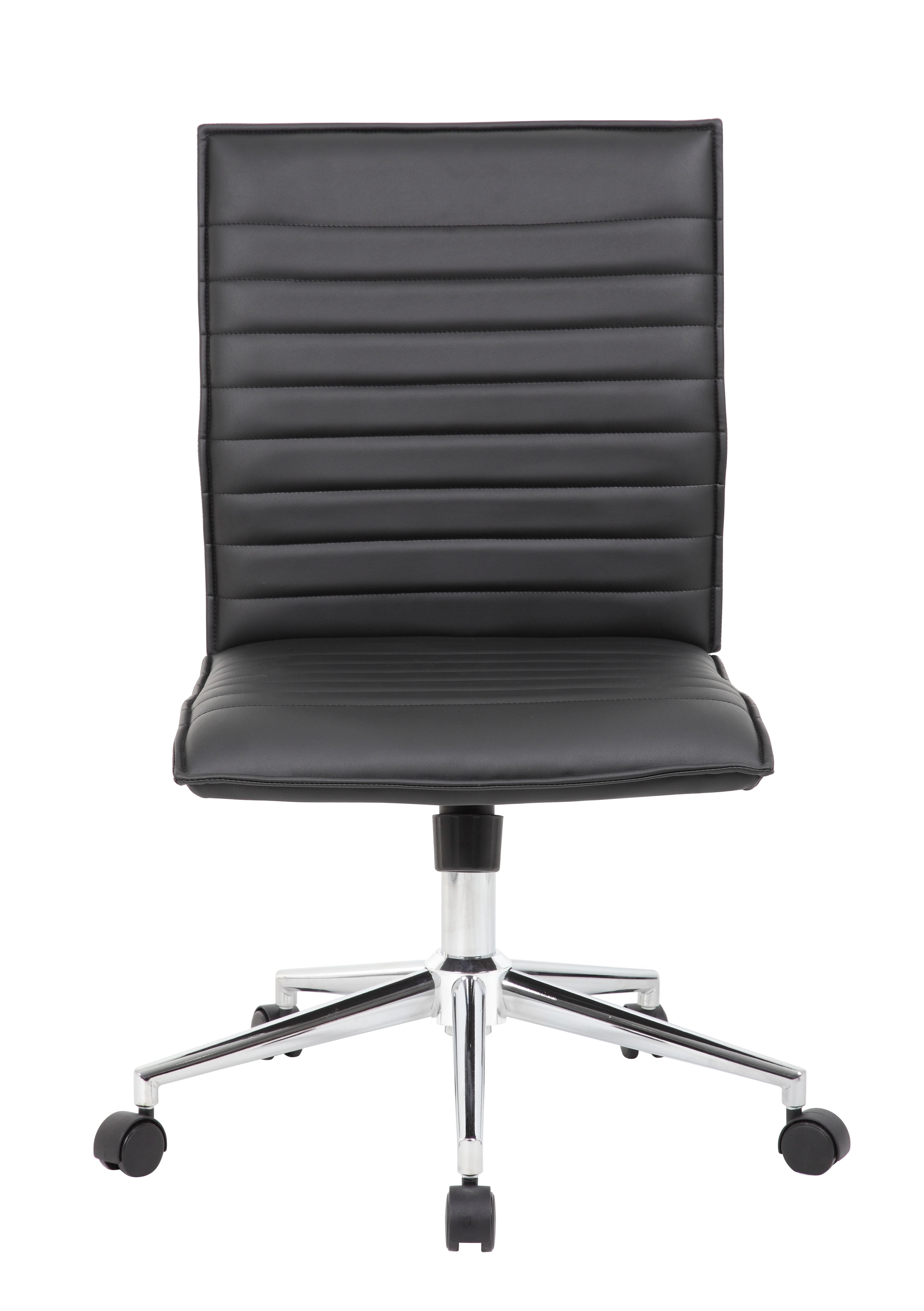 Boss Office Products Vinyl Armless Hospitality Task Chair with Casters, Black