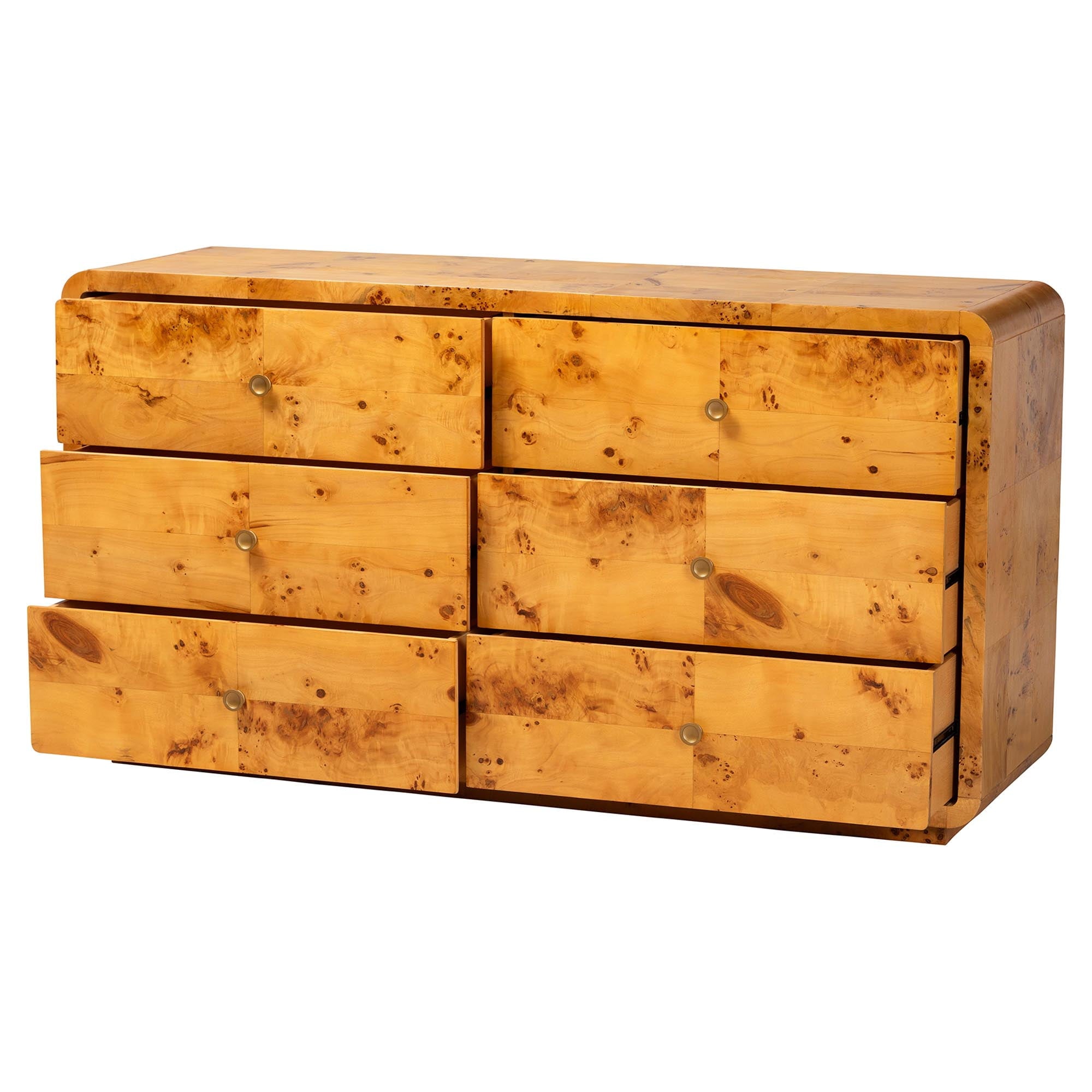 bali & pari Netra Modern Dresser, 6-Drawer, Light Mappa Burl