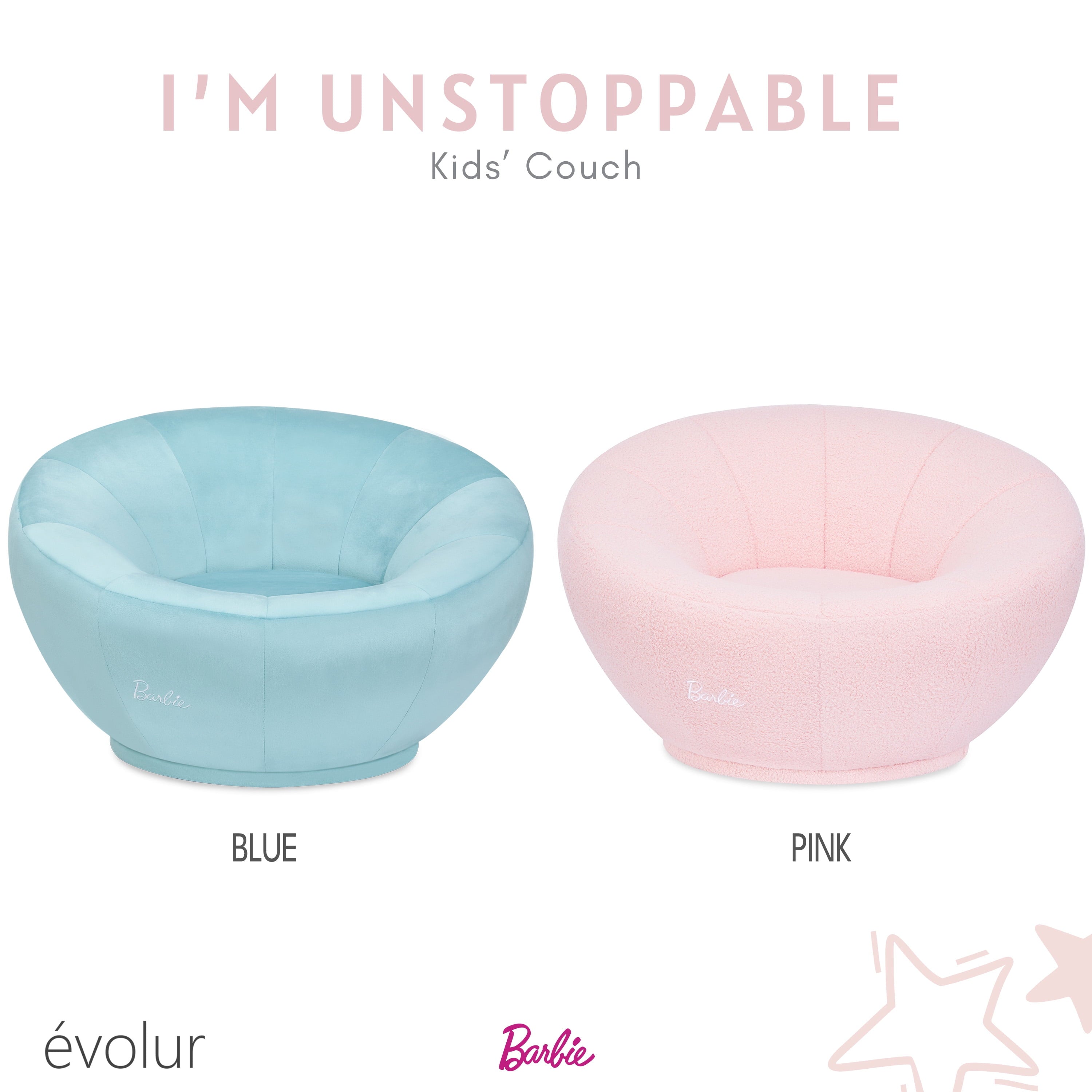 Barbie I'm Unstoppable Kid's Couch by Evolur In Pink