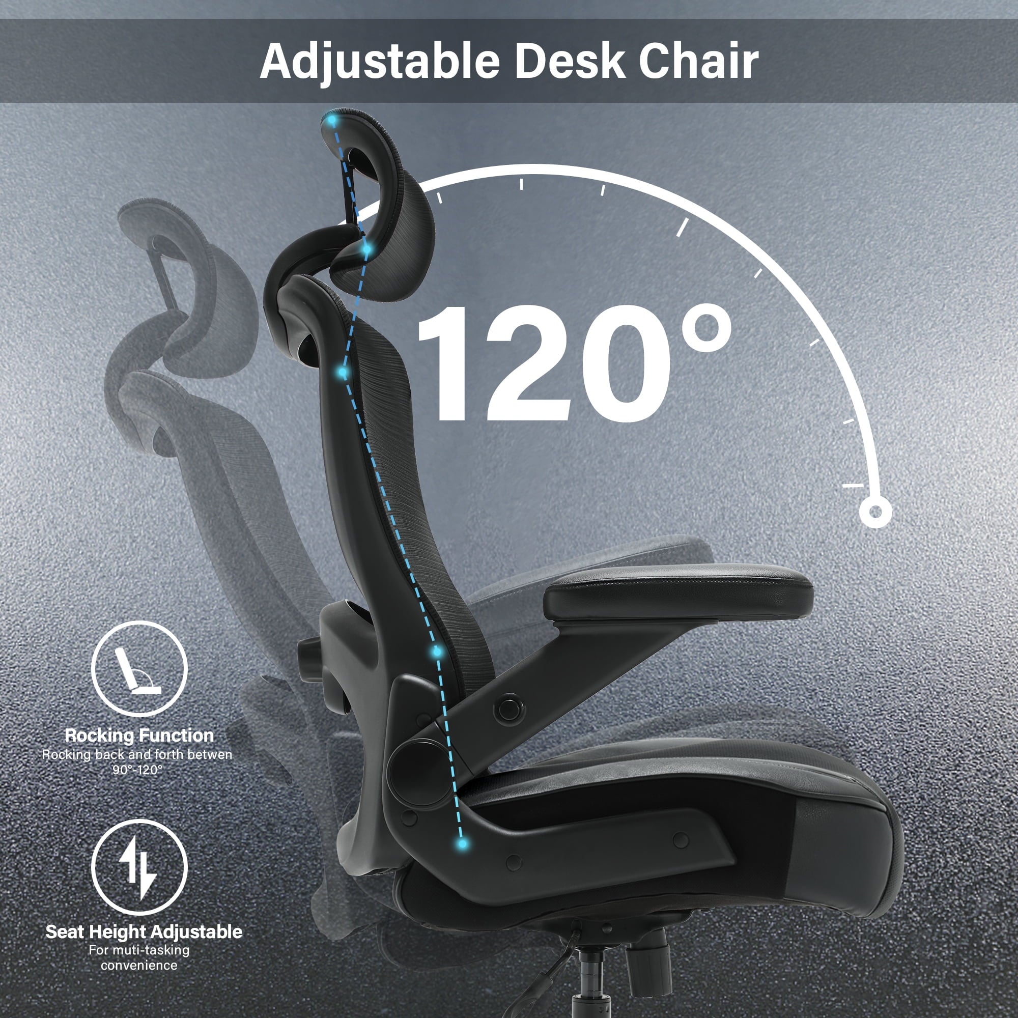 Big and Tall 600lbs Office Chair, High Back Mesh Desk Chair, Ergonomic Executive Computer Chair with Adjustable Lumbar Support Headrest 3D Flip Up Arms Heavy Duty Metal Base, Extra Wide Seat, Black