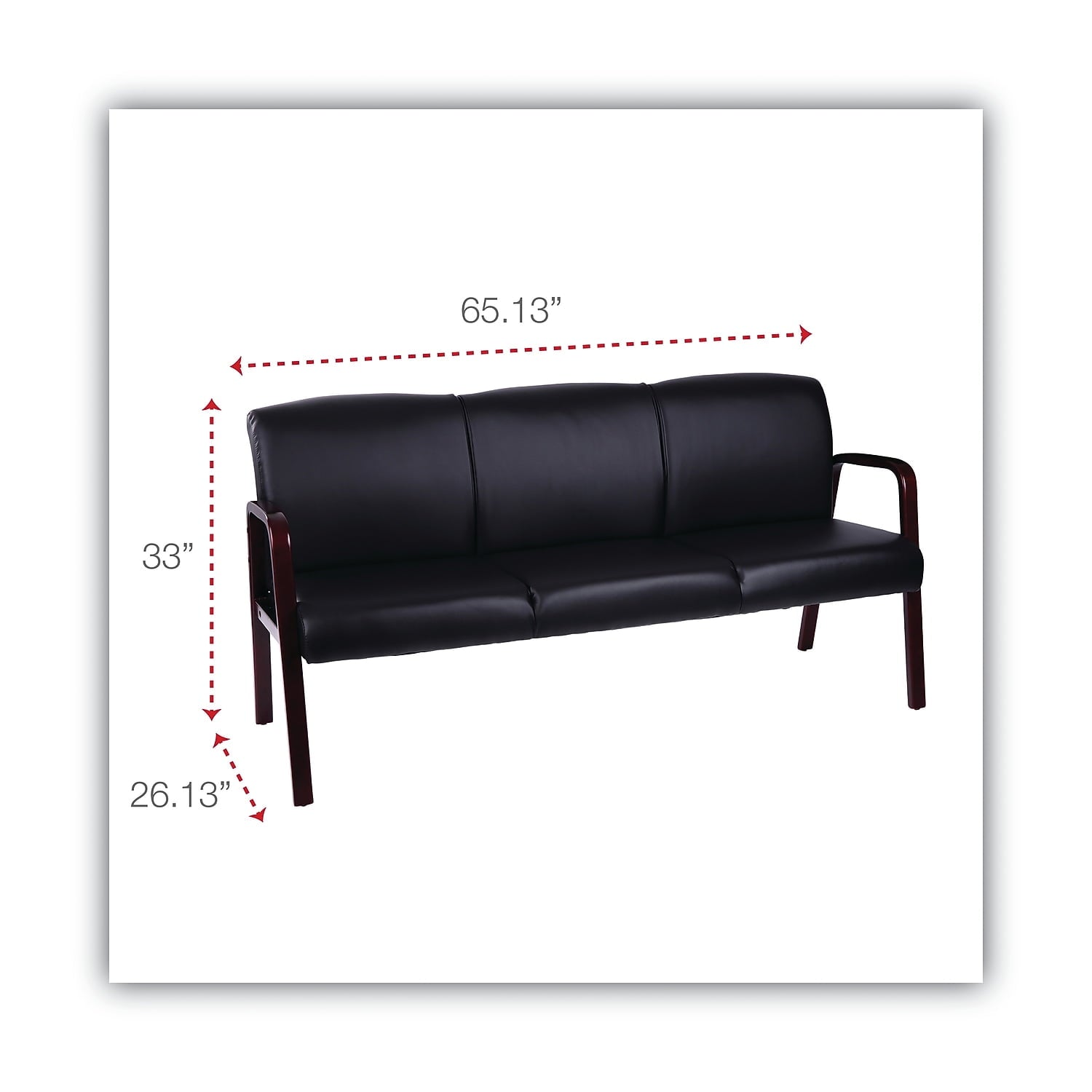 Alera ALERL2319M Reception Lounge WL Series 65.13 in. x 26.13 in. x 33 in. 3-Seat Sofa - Black