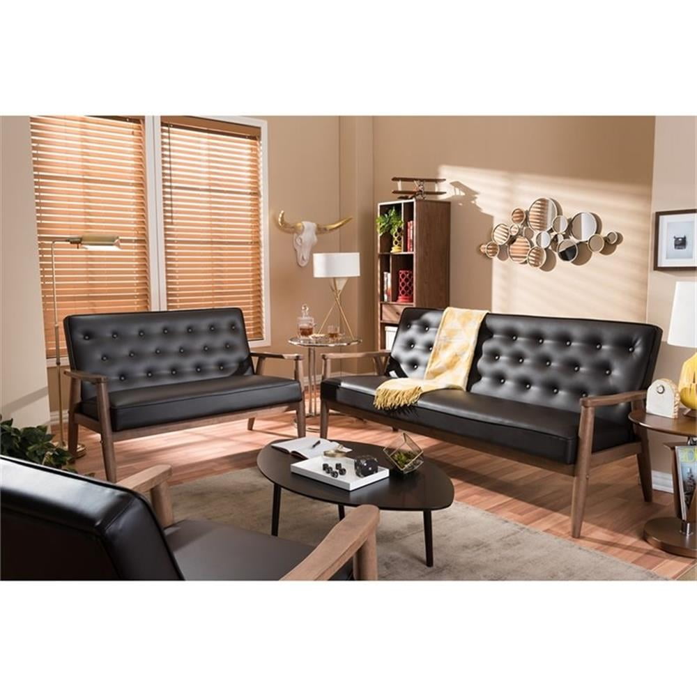 Allora Faux Leather Tufted Loveseat in Dark Brown