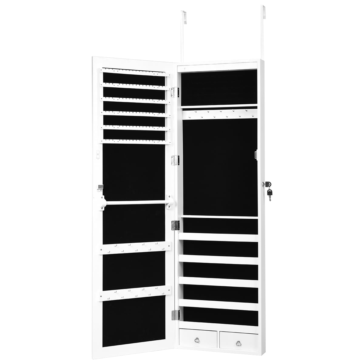 Costway Wall Door Mounted Mirror Jewelry Cabinet Organizer w/LED Light