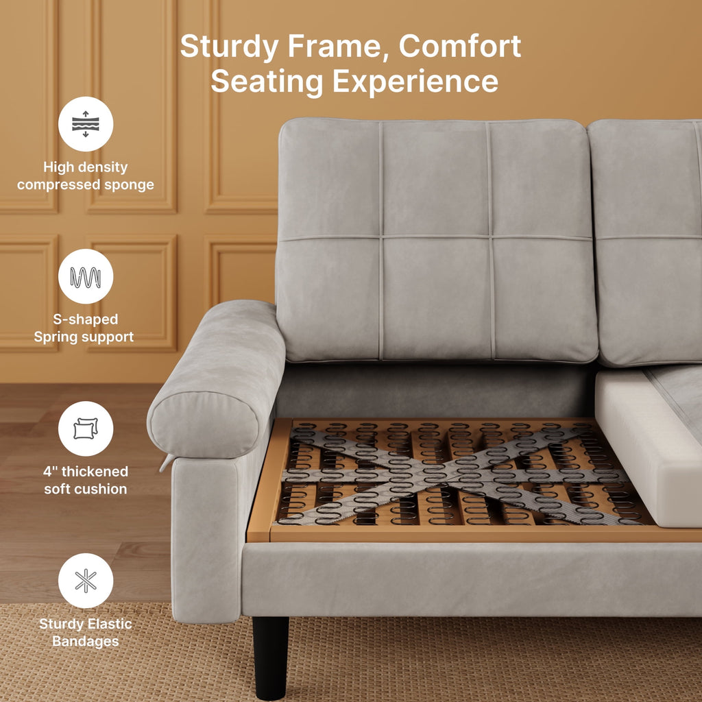 Aiho L-Shaped Sleeper Sofa Bed with 3 Pillows– Convertible Sectional Couch for Living Room, Small Spaces & Guest Bed, Dark Gray