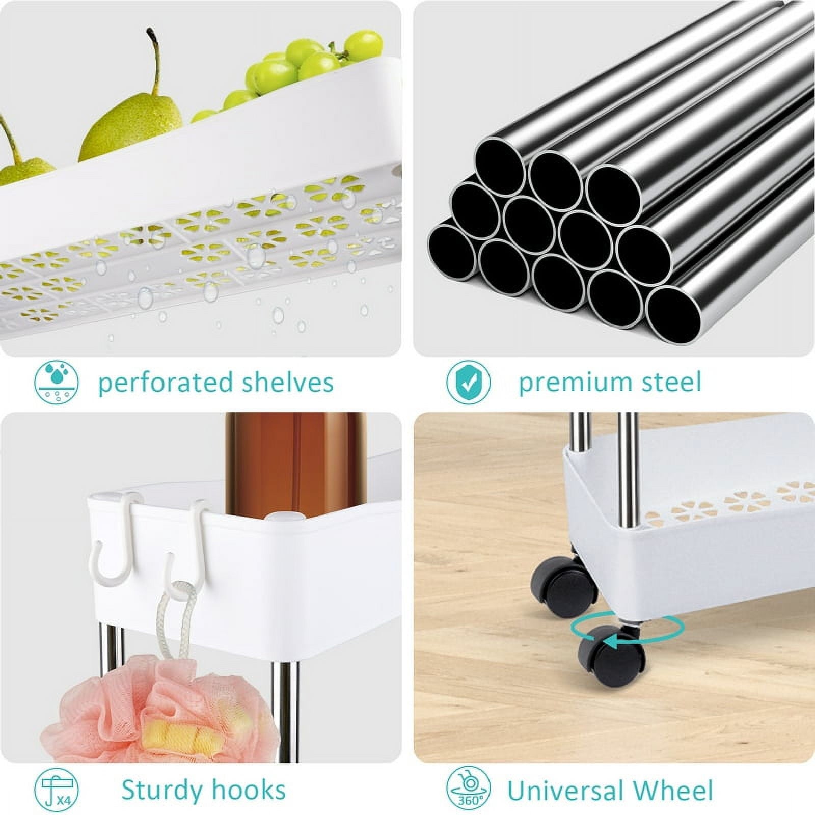 4 Tier Slim Rolling Storage Cart Organizer 15.4" Utility Cart with Wheels Rolling Narrow Places