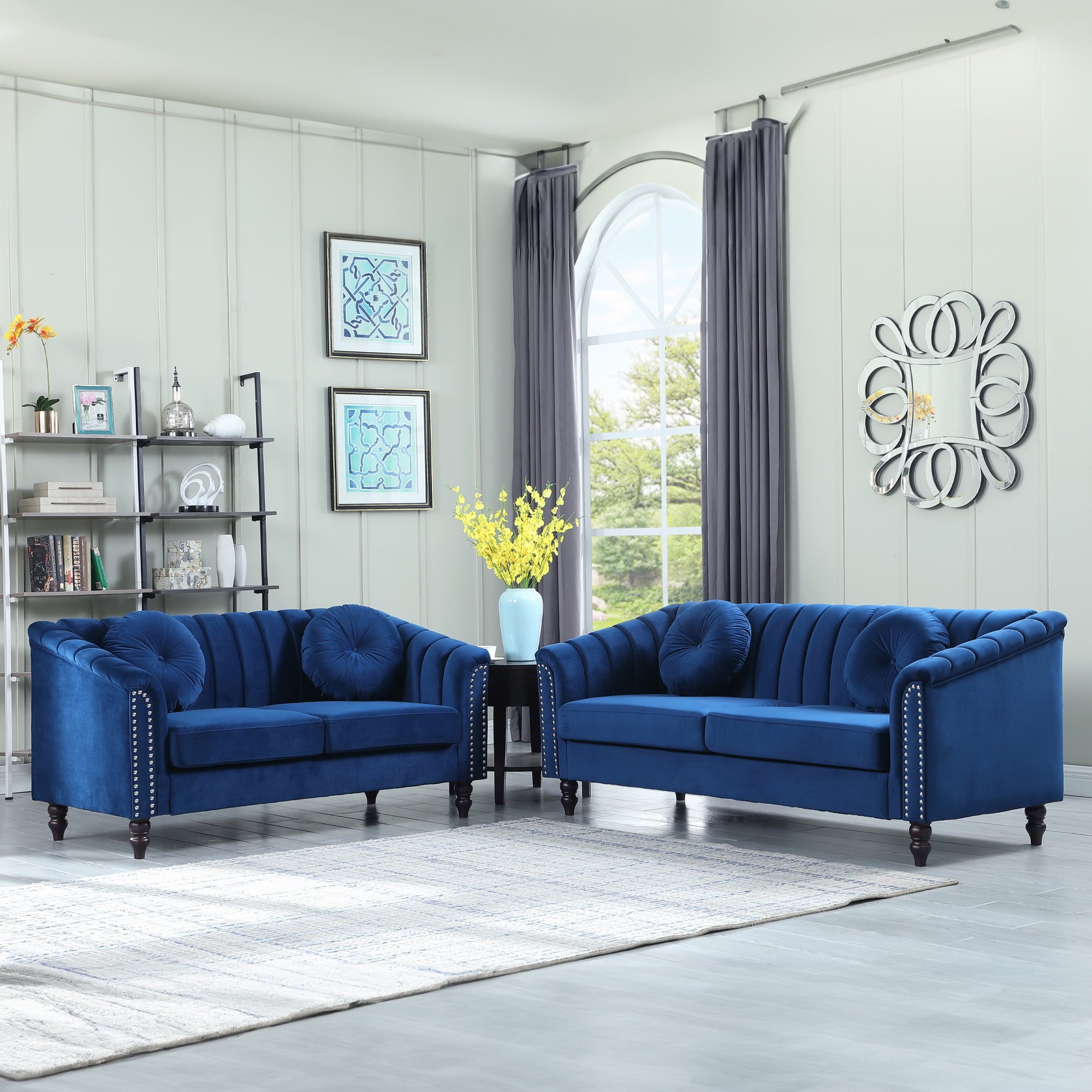 Aukfa Sofa Chair, Velvet Accent Chair with Pillow for Living Room, Blue