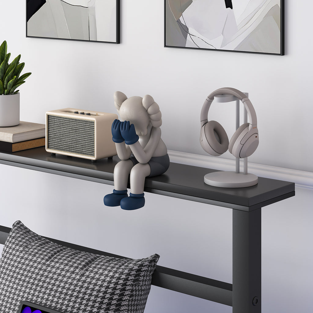 4 EVER WINNER Twin Size Bed Frame with LED Light, Twin LED Bed Frame with Charging Station, Metal Platform Bed Frame with Shelf Headboard, Black