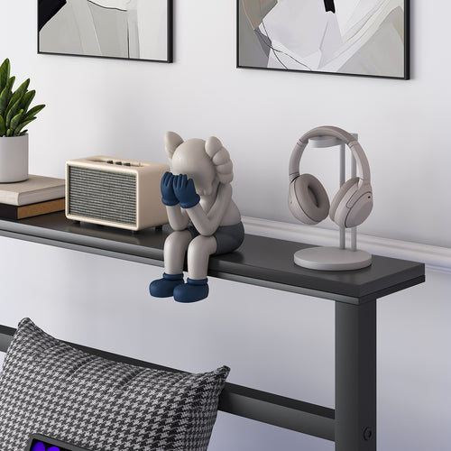 4 EVER WINNER Twin Size Bed Frame with LED Light, Twin LED Bed Frame with Charging Station, Metal Platform Bed Frame with Shelf Headboard, Black