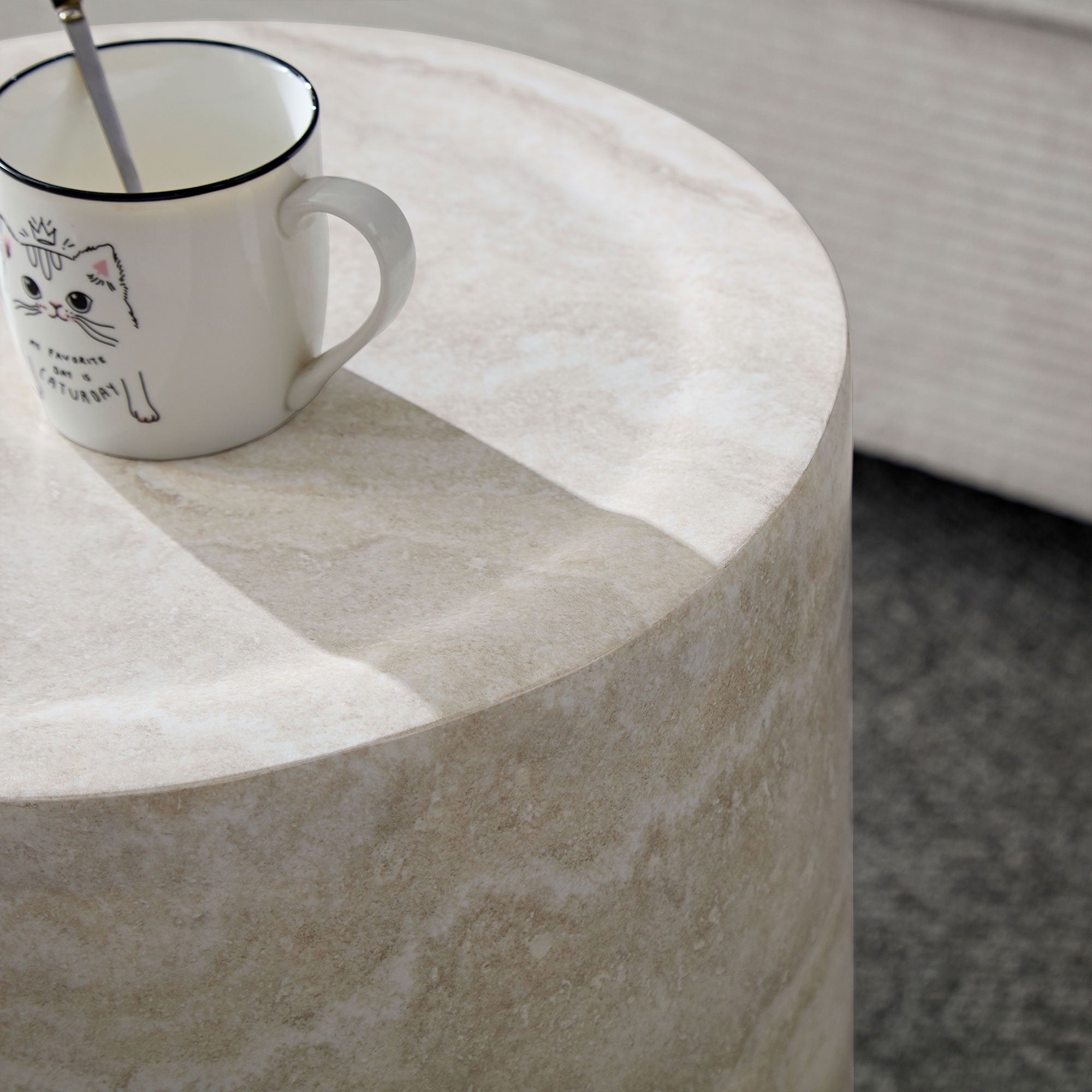 15.74" Round Side Table Small Coffee Table French Country Side Table Rustic End Table for Living Room, No Assembly